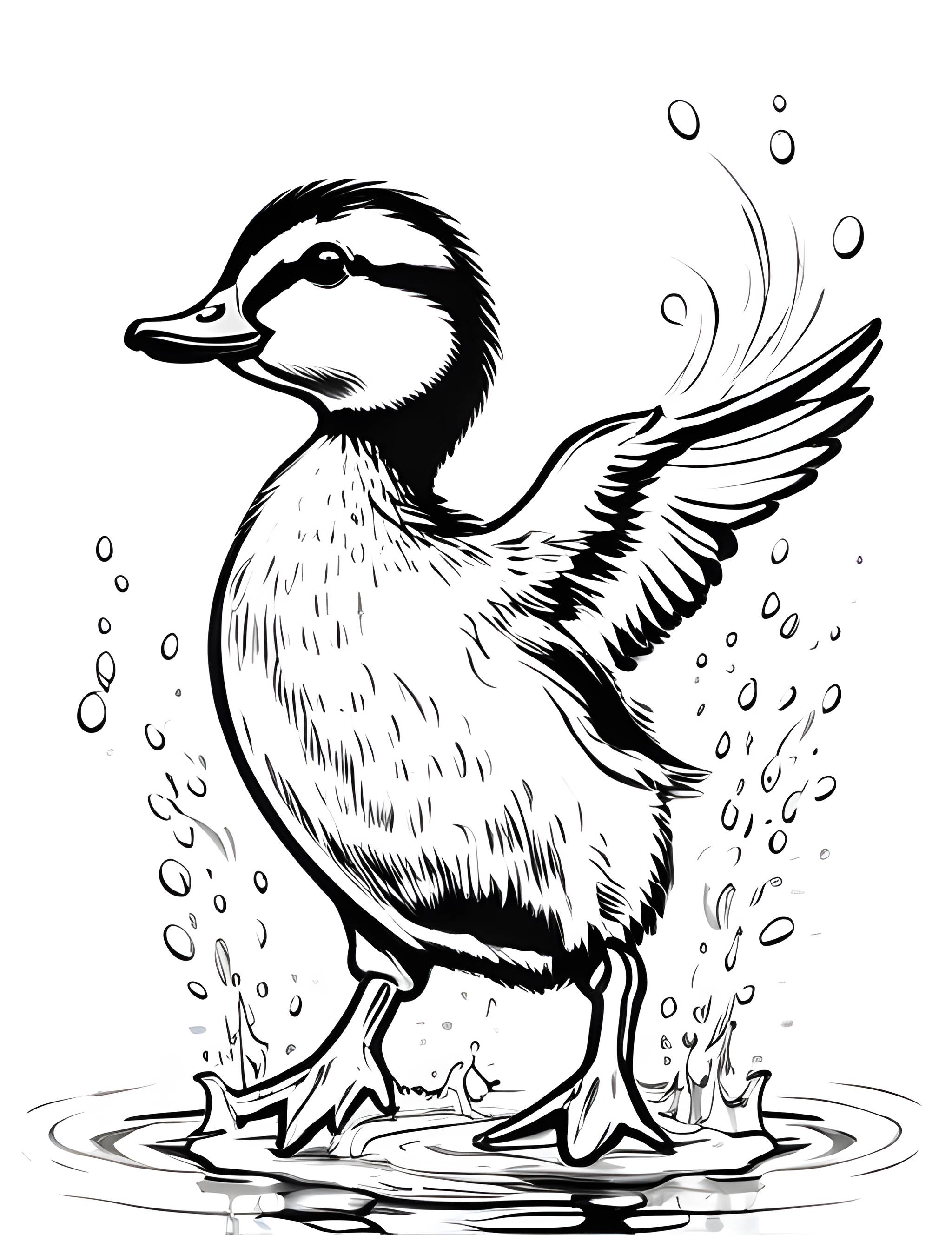 Раскраска Утёнок, идущий по лужице