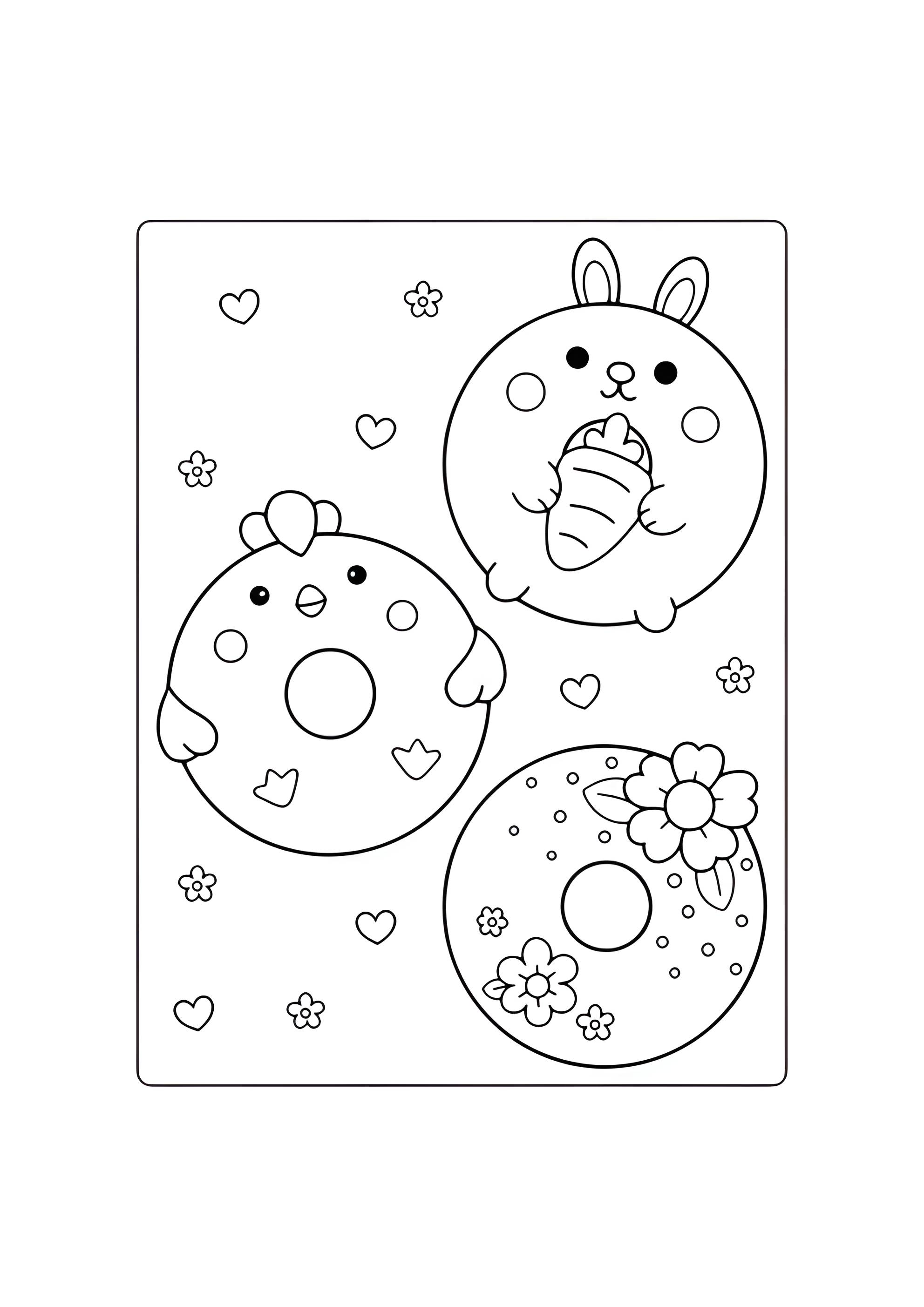 Раскраска Весенние кавайи пончики