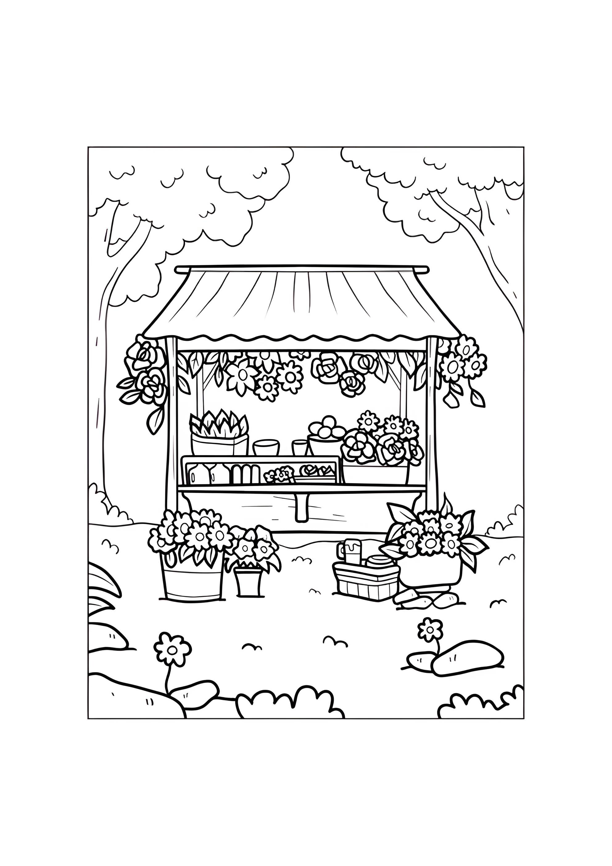 Раскраска Весенний цветочный магазин