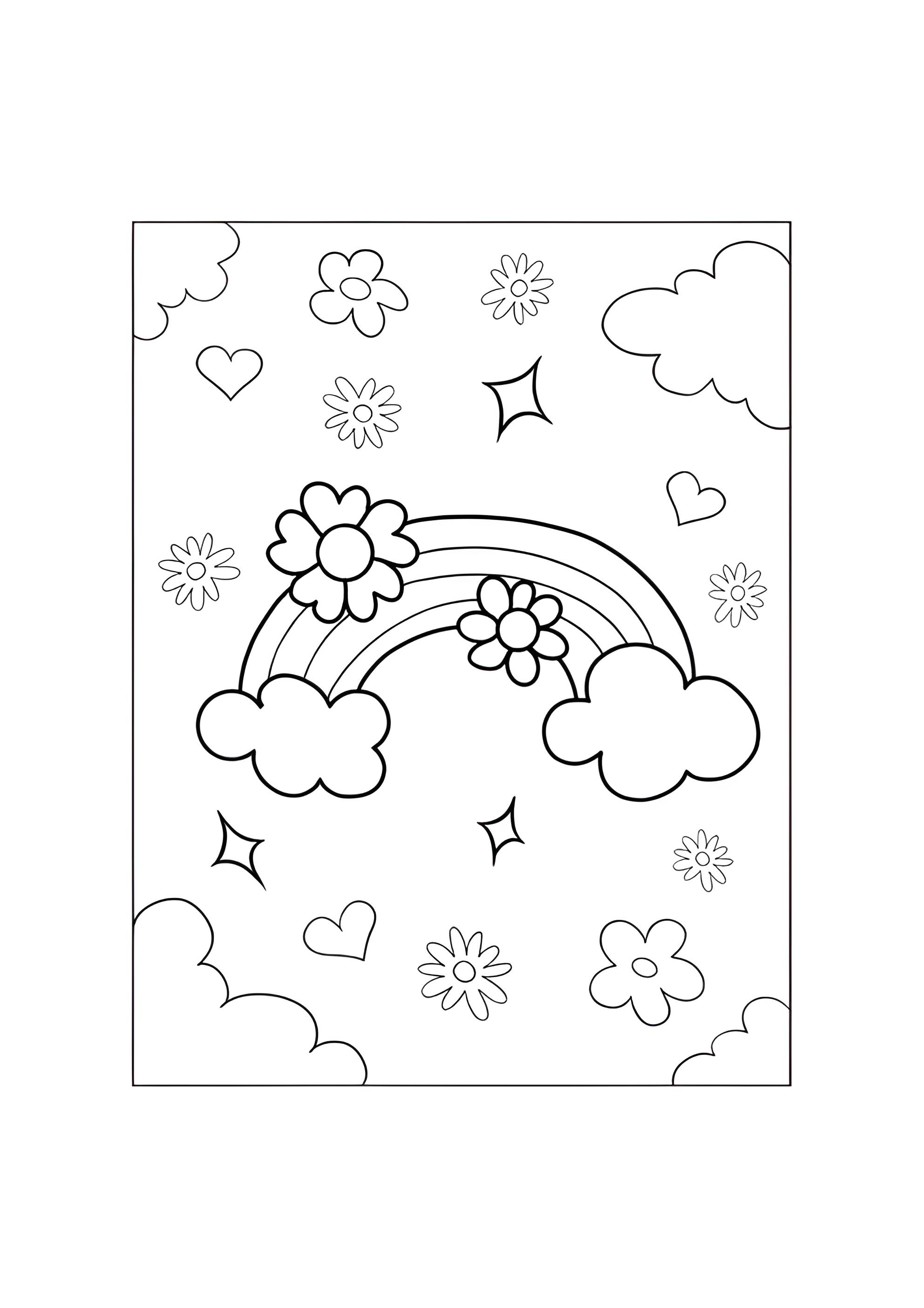 Раскраска Весенняя радуга и цветы