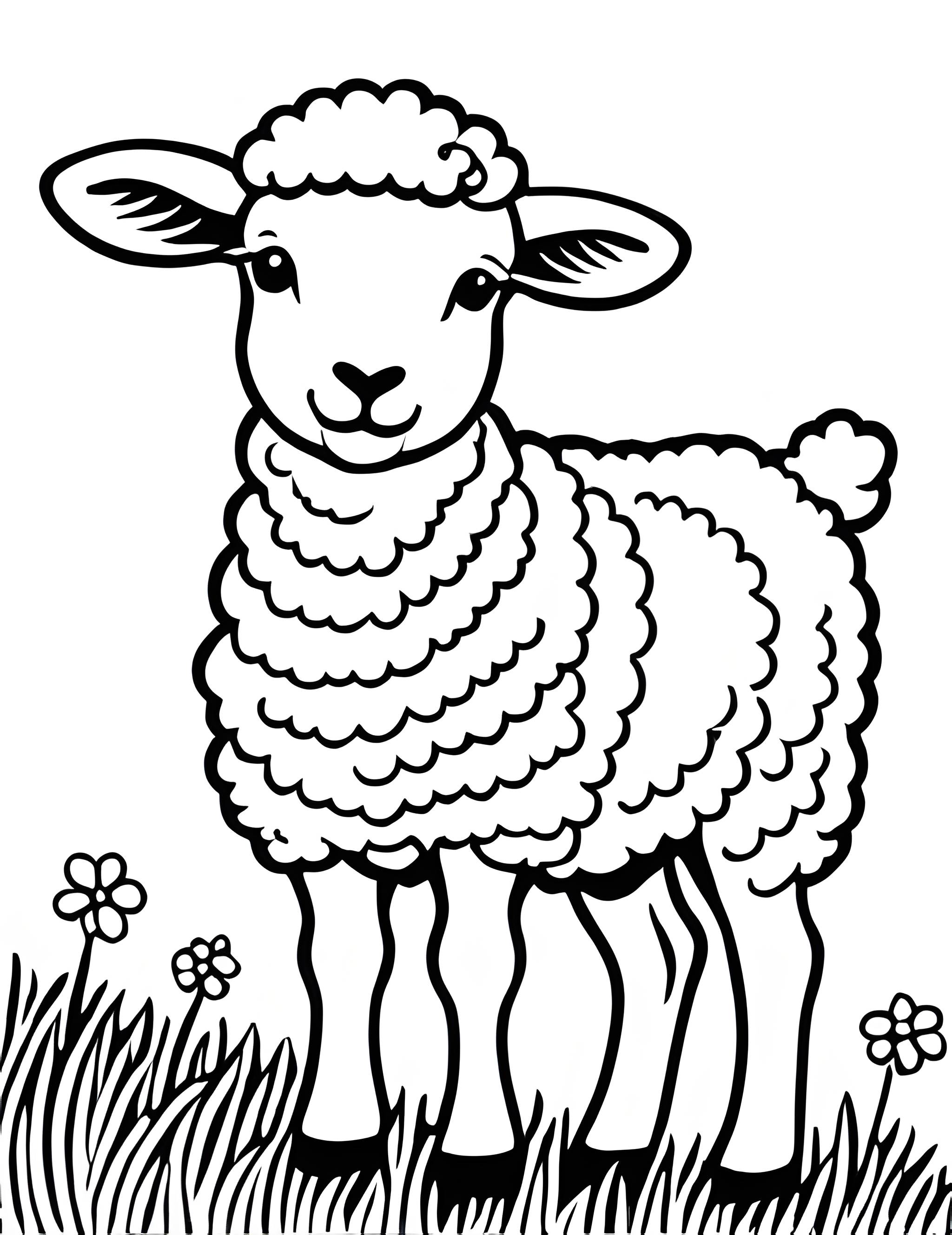 Раскраска Ягнёнок на травянистом холме