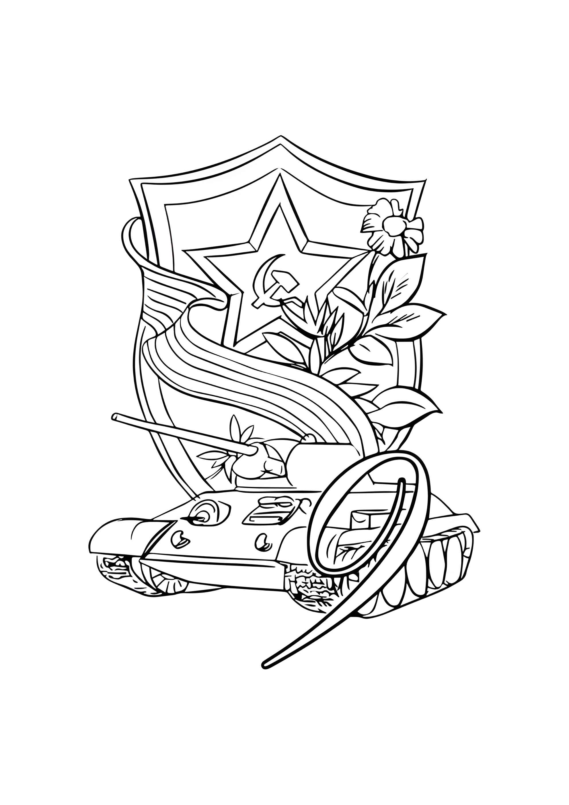 Раскраска 9 мая - открытка своими руками