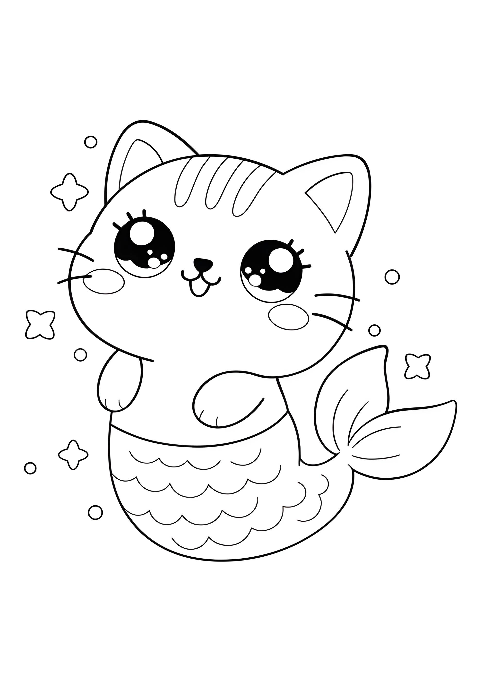 Раскраска Аниме кот-русалка