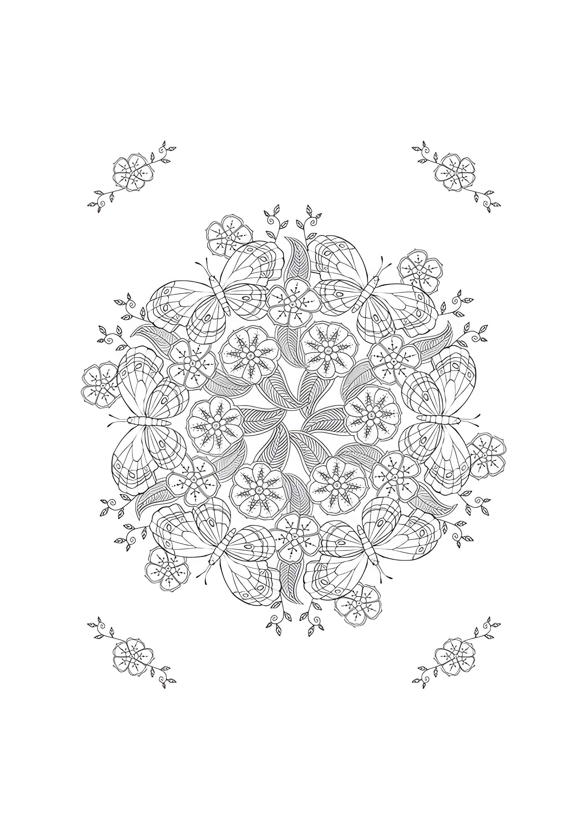 Раскраска Антистресс бабочки в форме мандалы