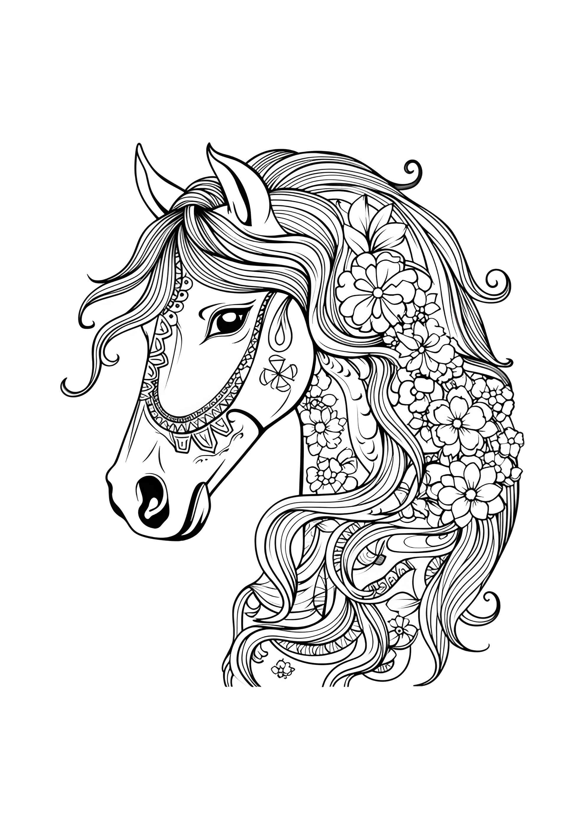 Раскраска Арт-терапия голова лошади в цветах