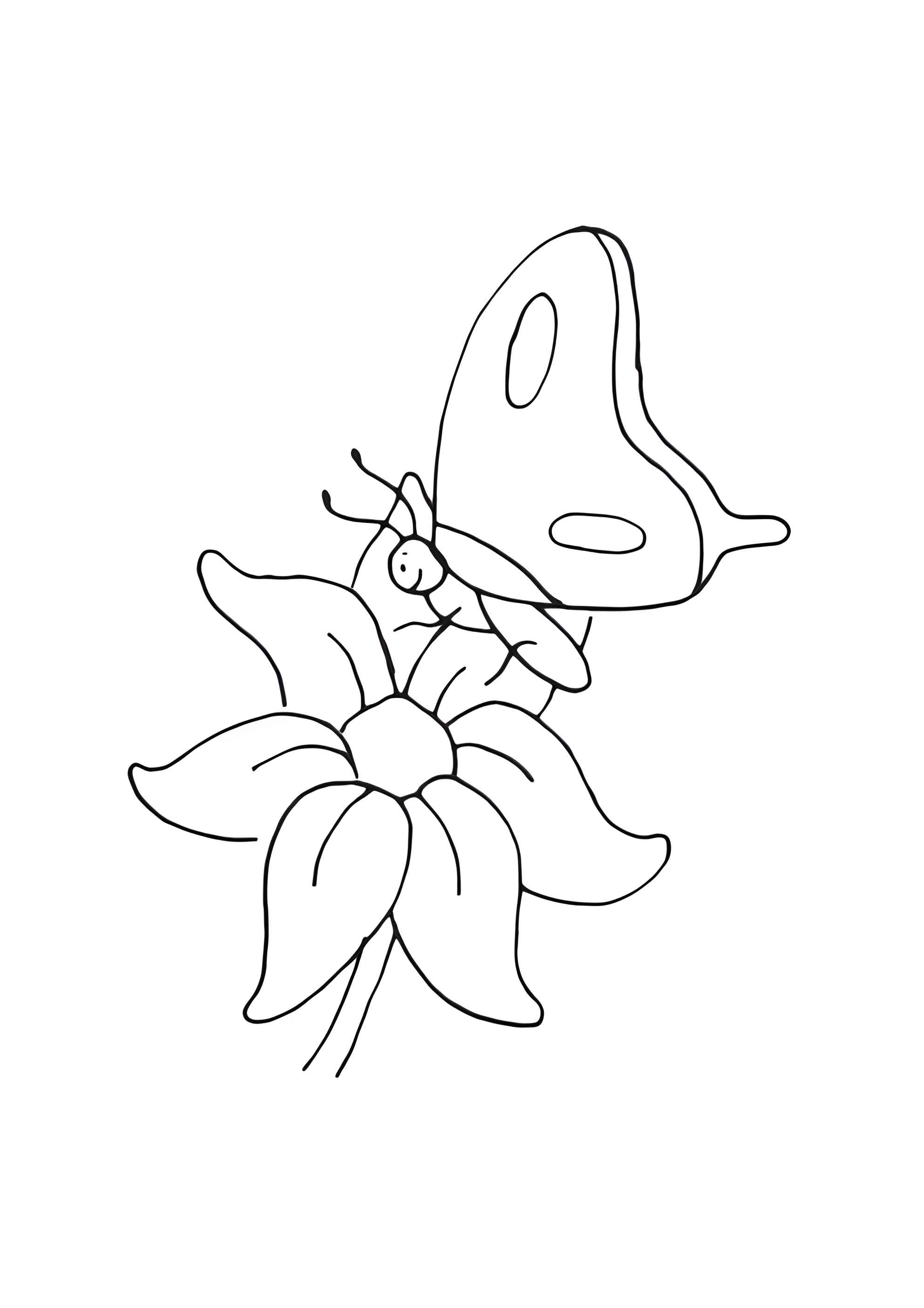 Раскраска Бабочка подлетела к цветочку