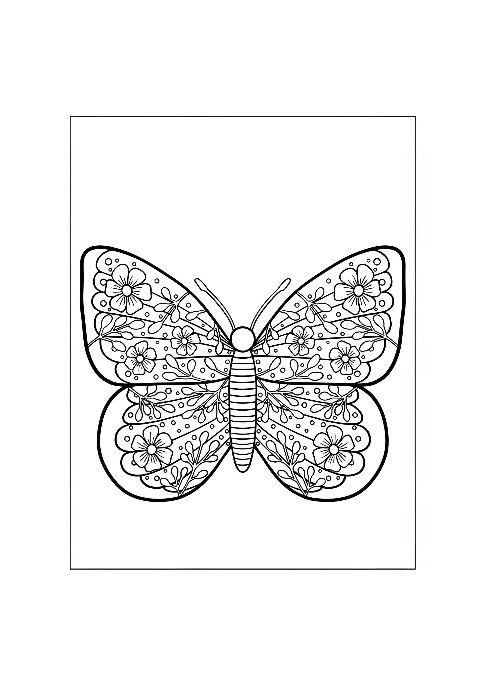 Раскраска Бабочка с крыльями цветочками