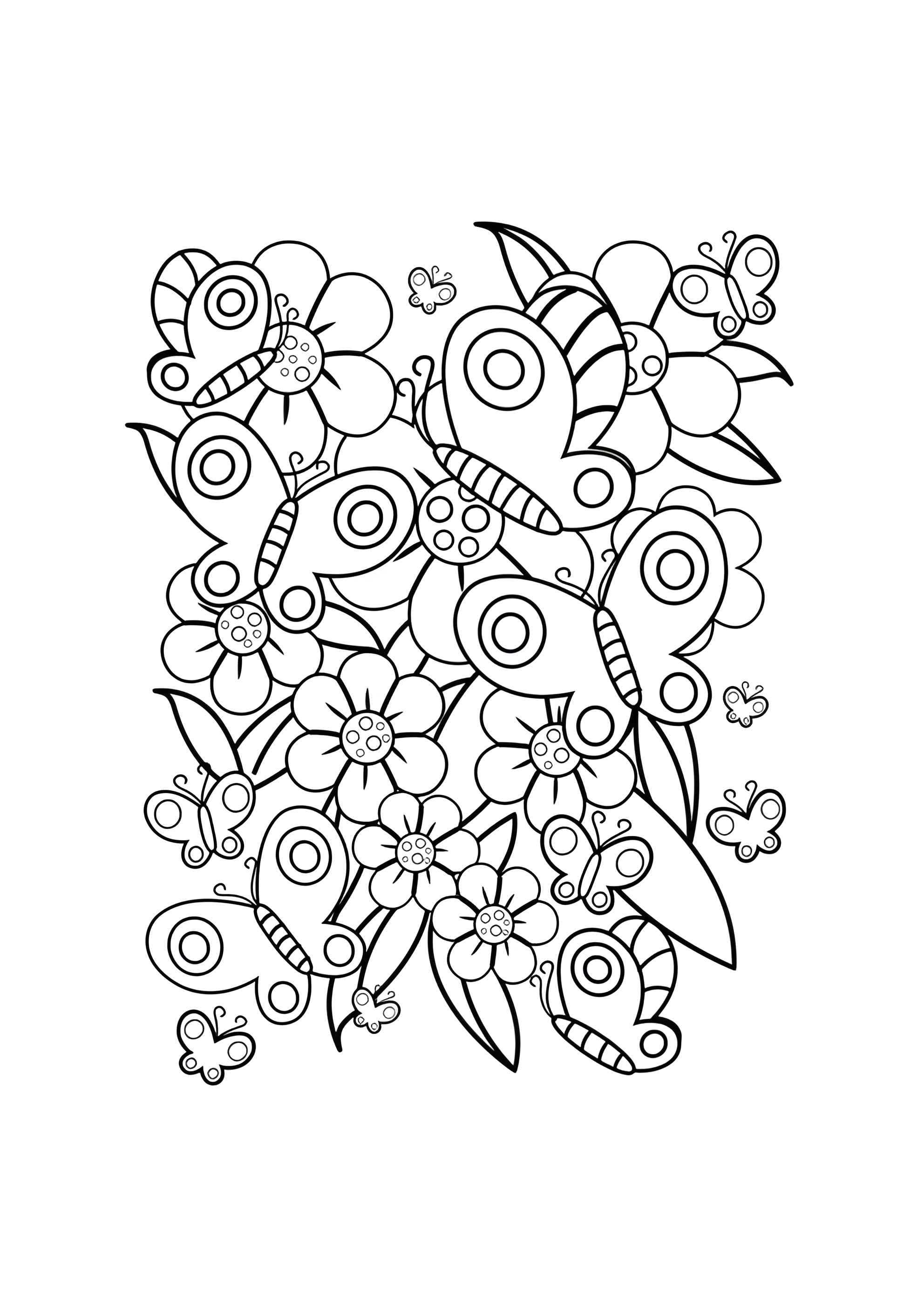 Раскраска Бабочки и цветочки