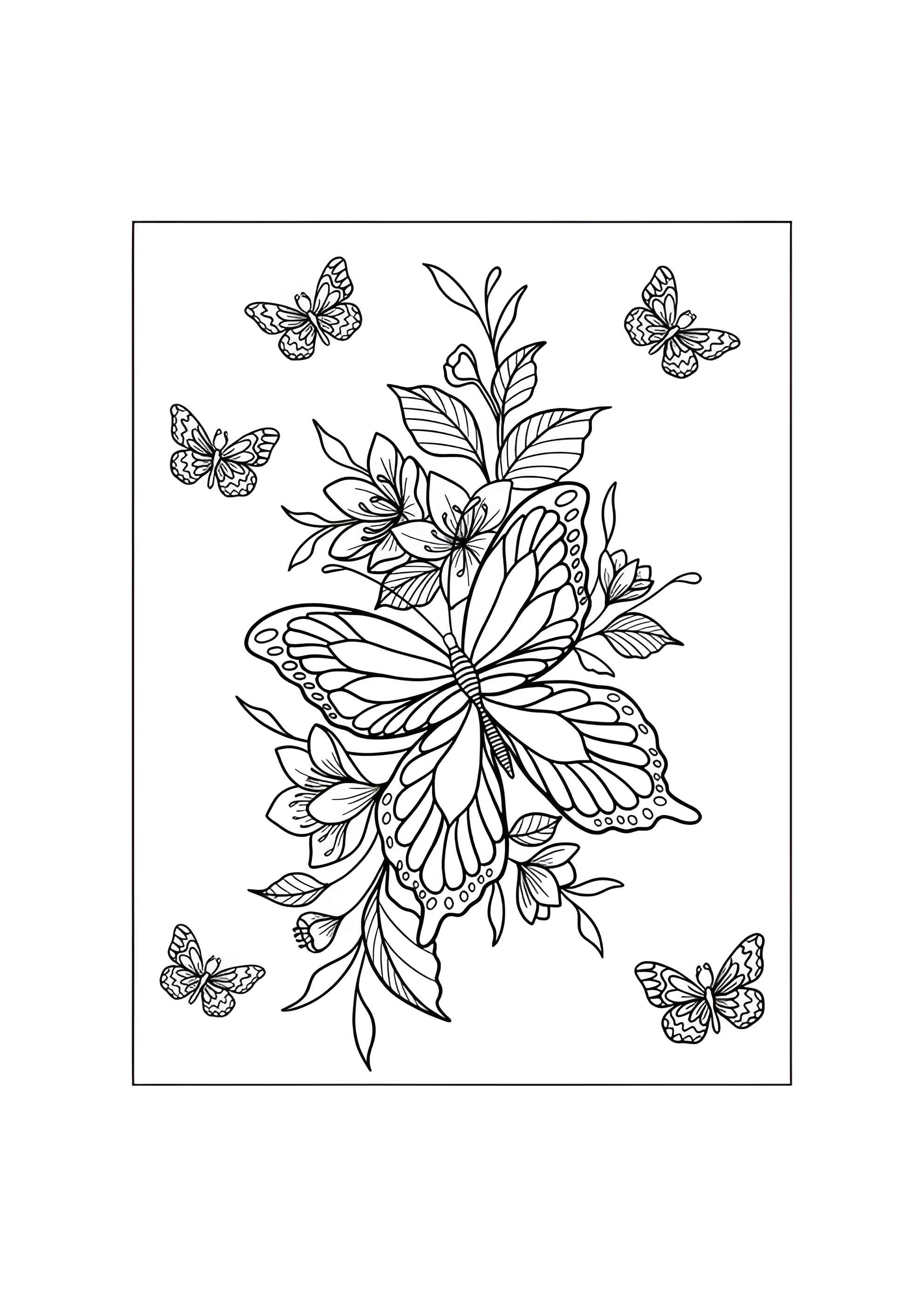 Раскраска Бабочки и лилии