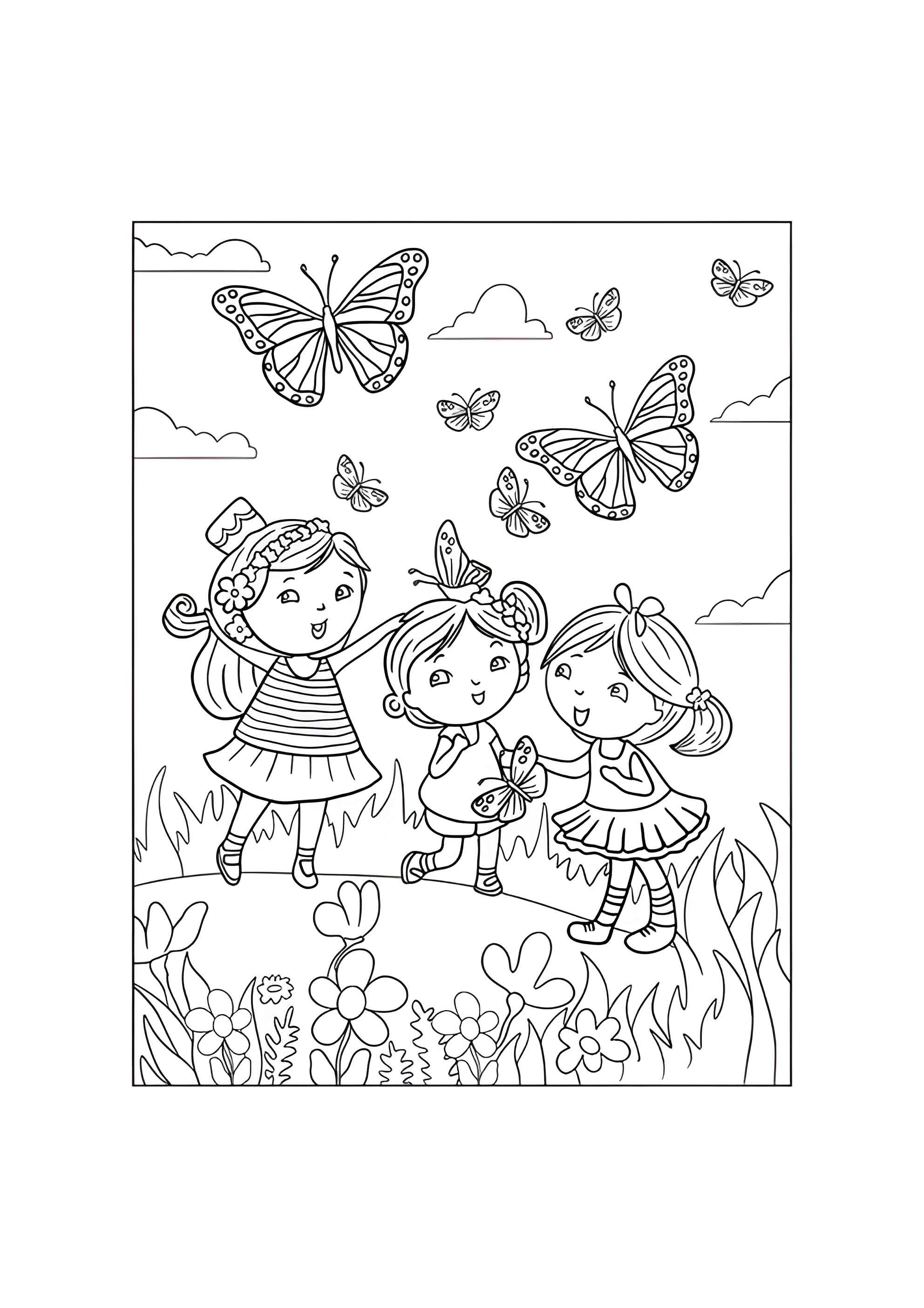 Раскраска Бабочки и три сестрички