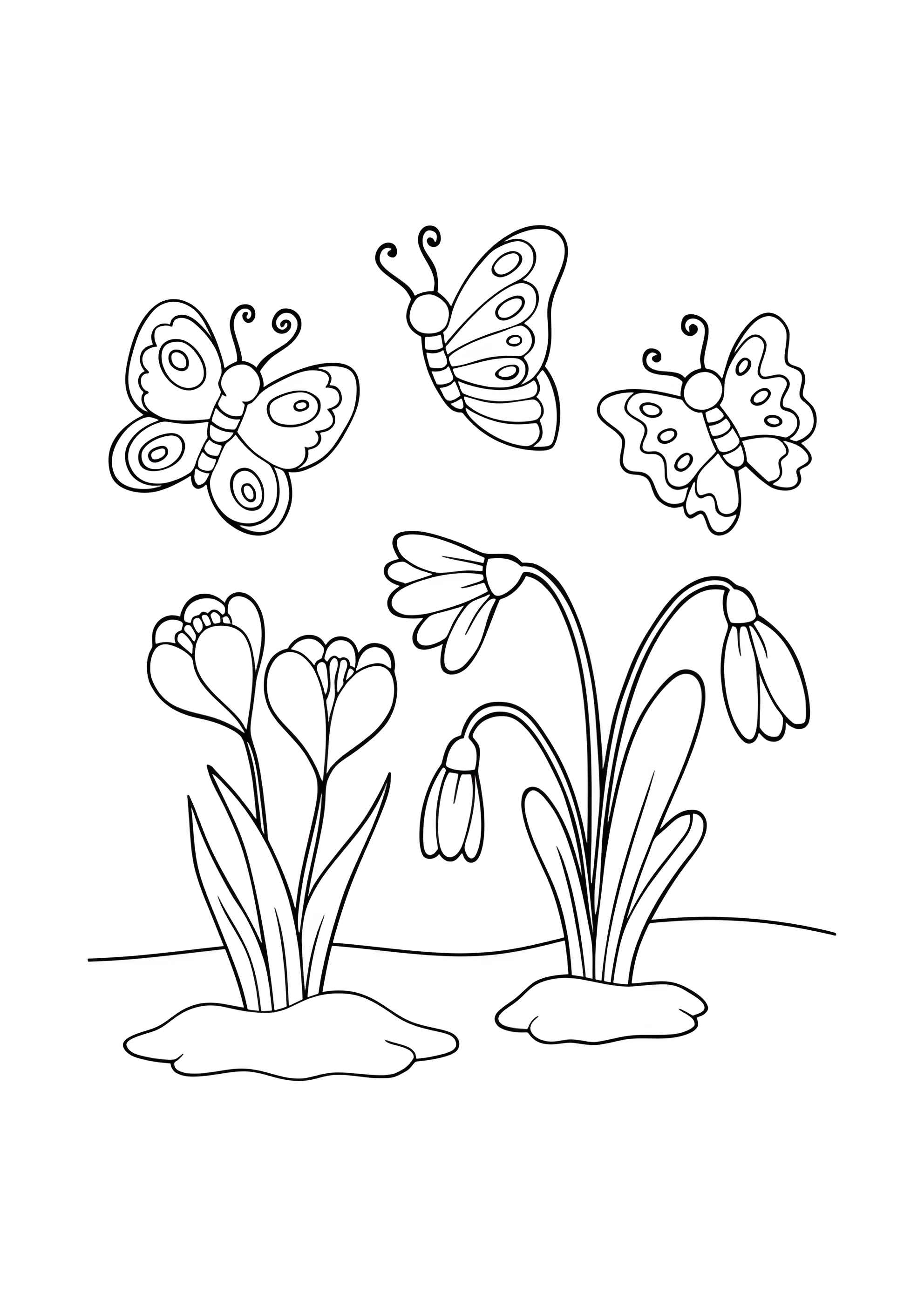 Раскраска Бабочки над цветочками