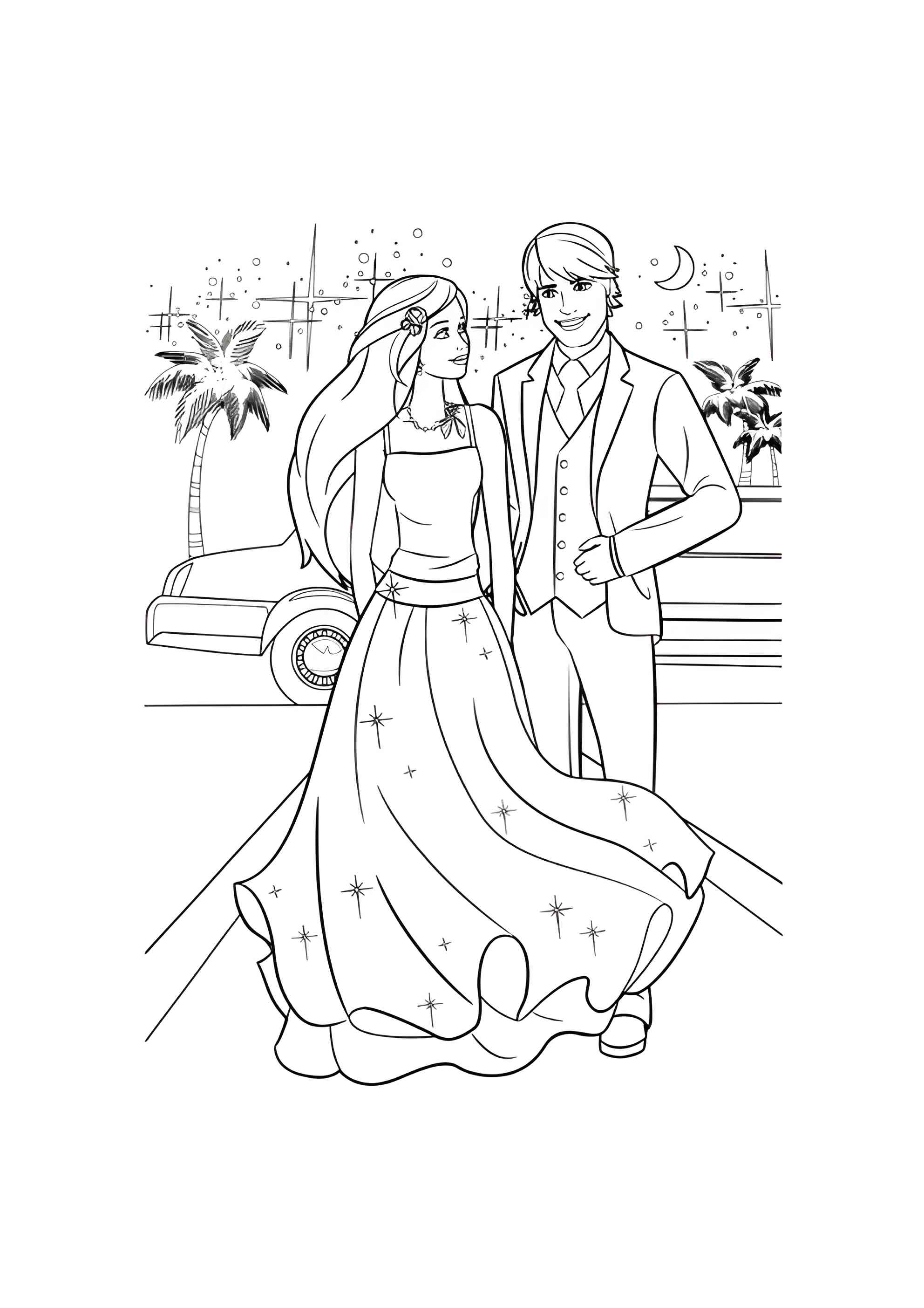 Раскраска Барби и Кен на балу