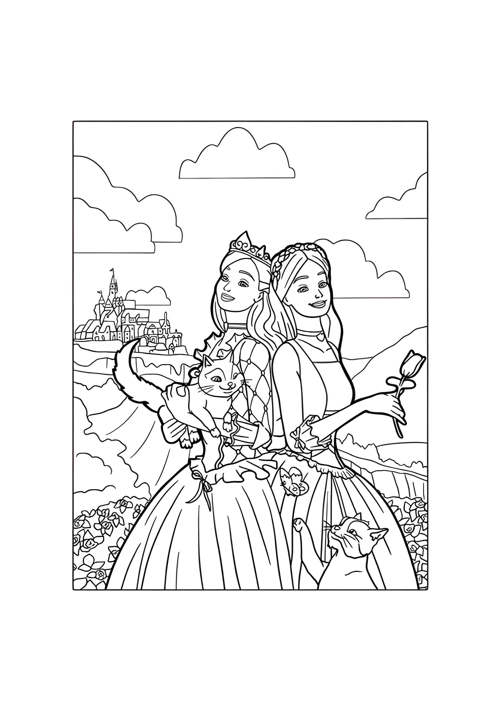 Раскраска Барби и котики