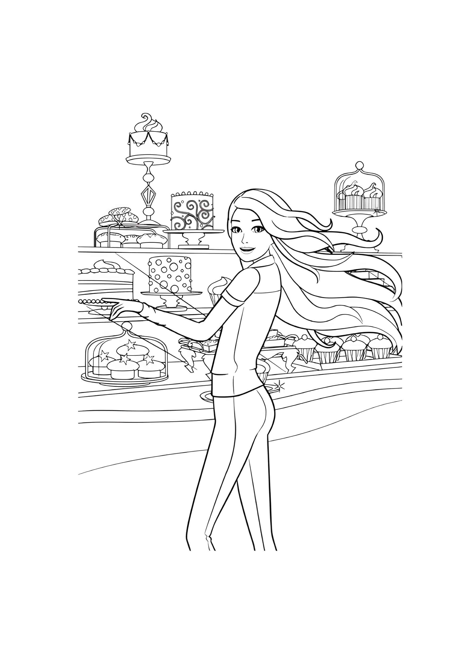 Раскраска Барби и сладости