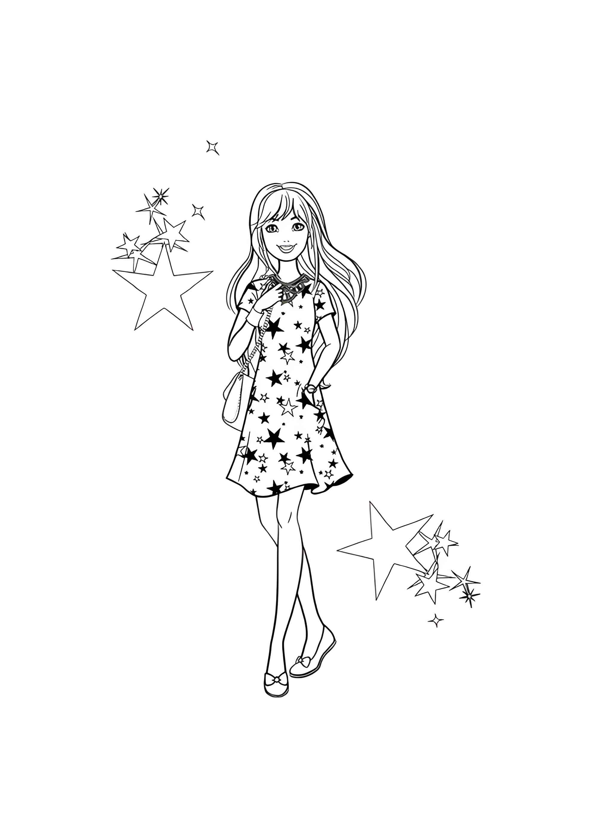 Раскраска Барби и звёздочки