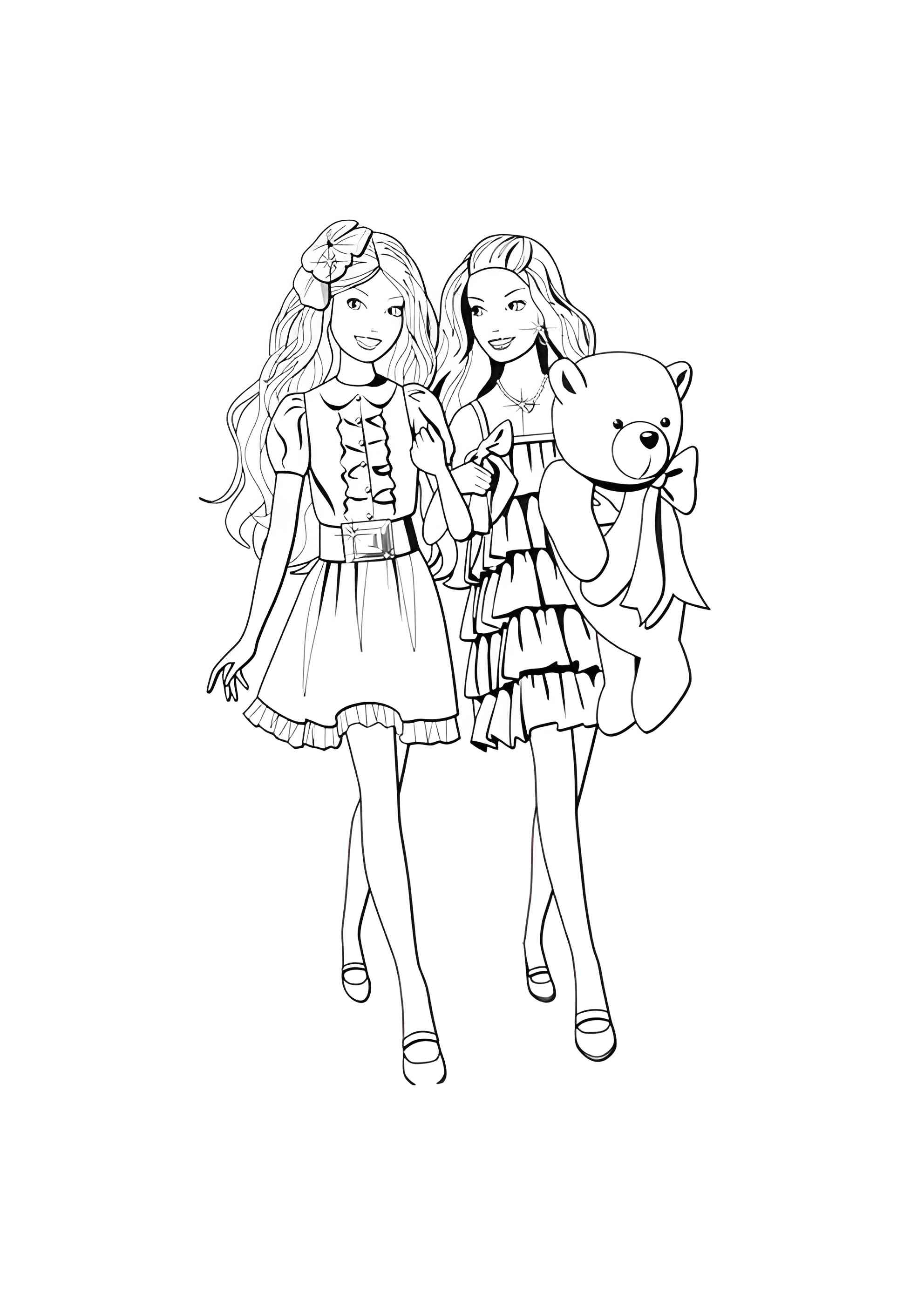 Раскраска Барби идут на день рождения