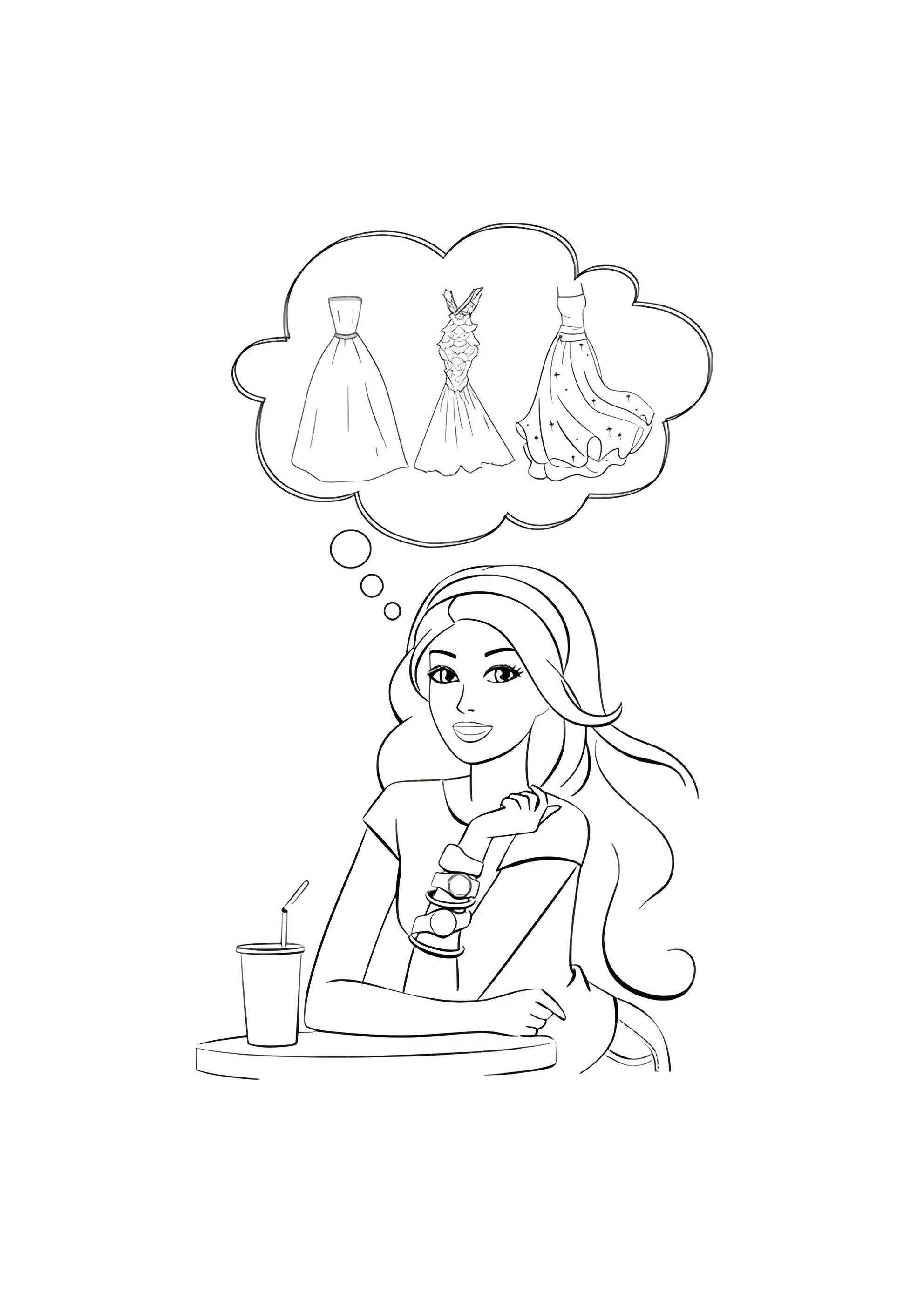 Раскраска Барби мечтает о платьях