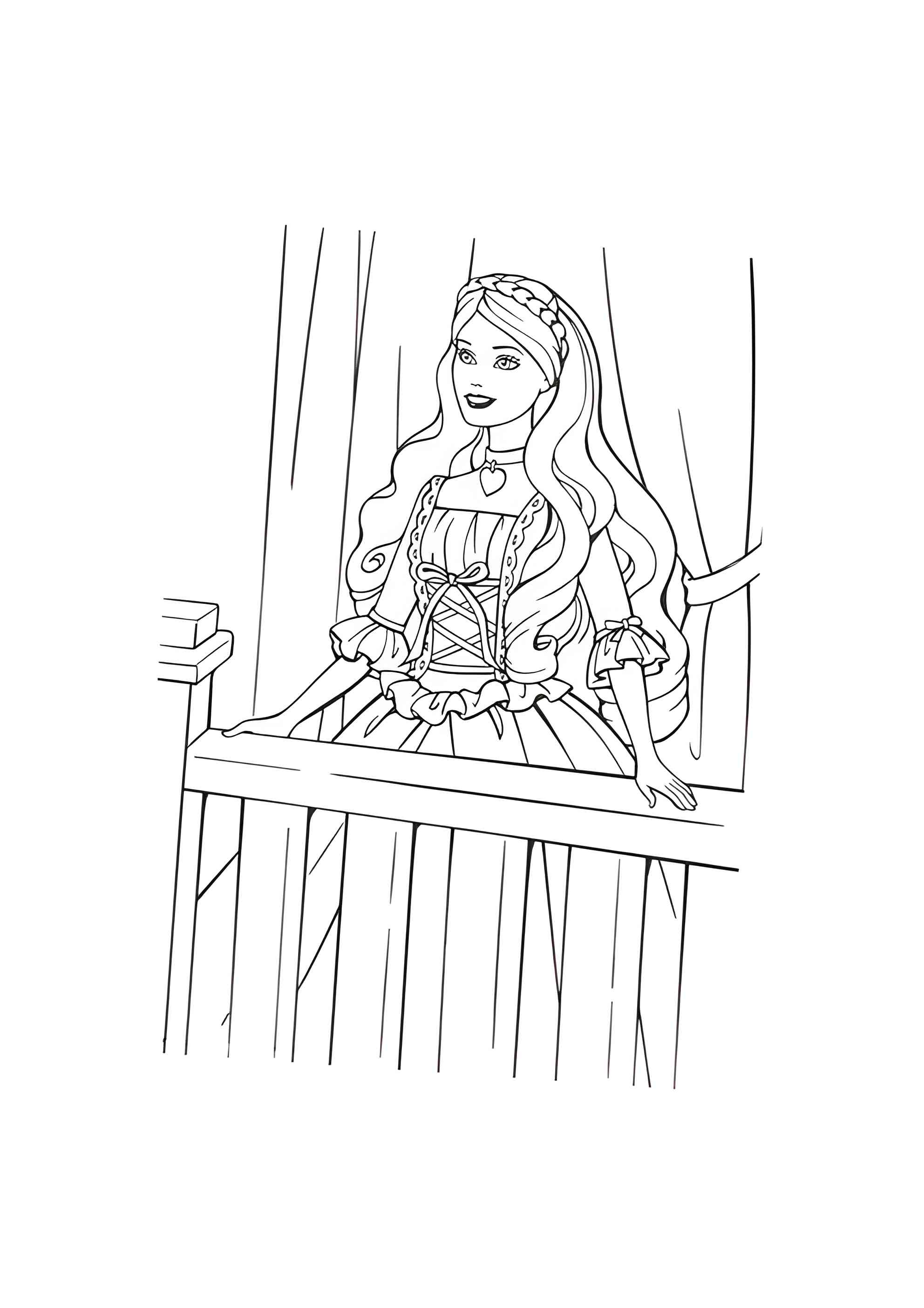 Раскраска Барби на балконе ждёт Кена