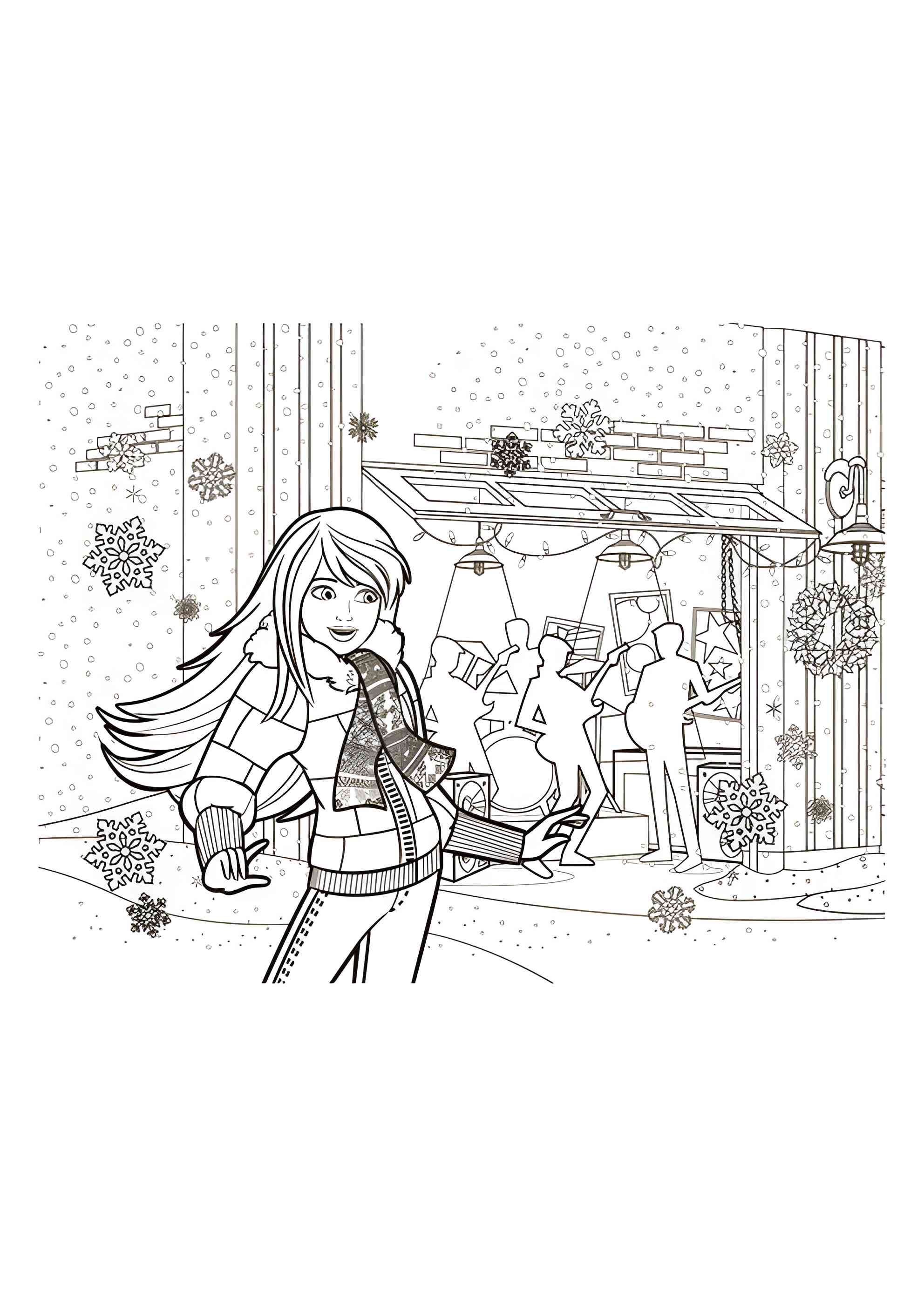 Раскраска Барби на Новый год