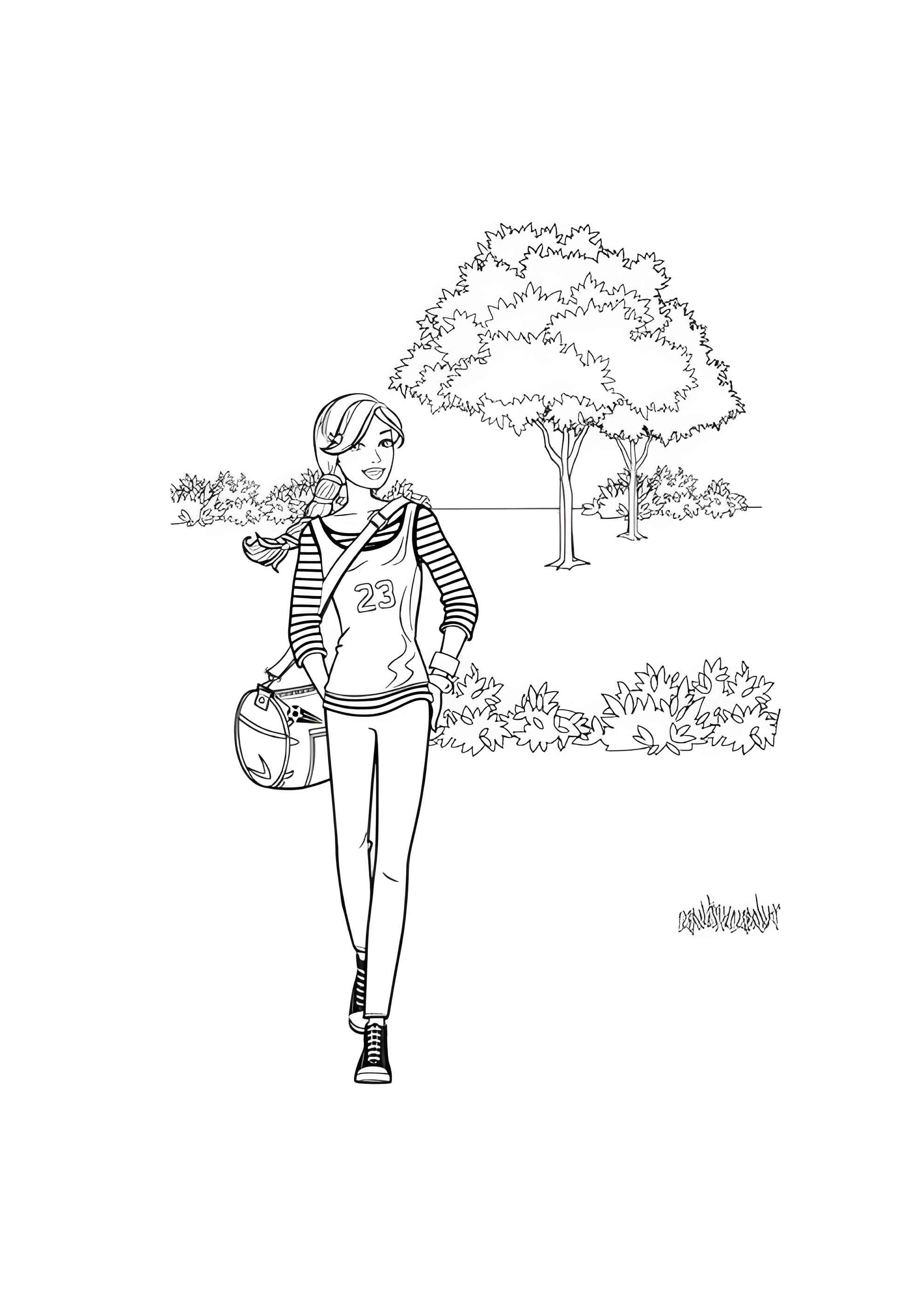 Раскраска Барби на прогулке