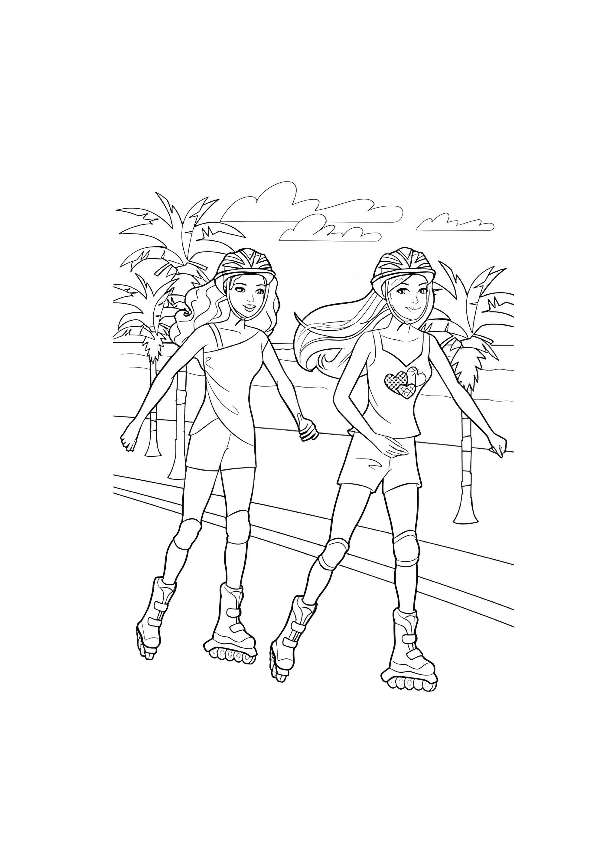 Раскраска Барби на роликах