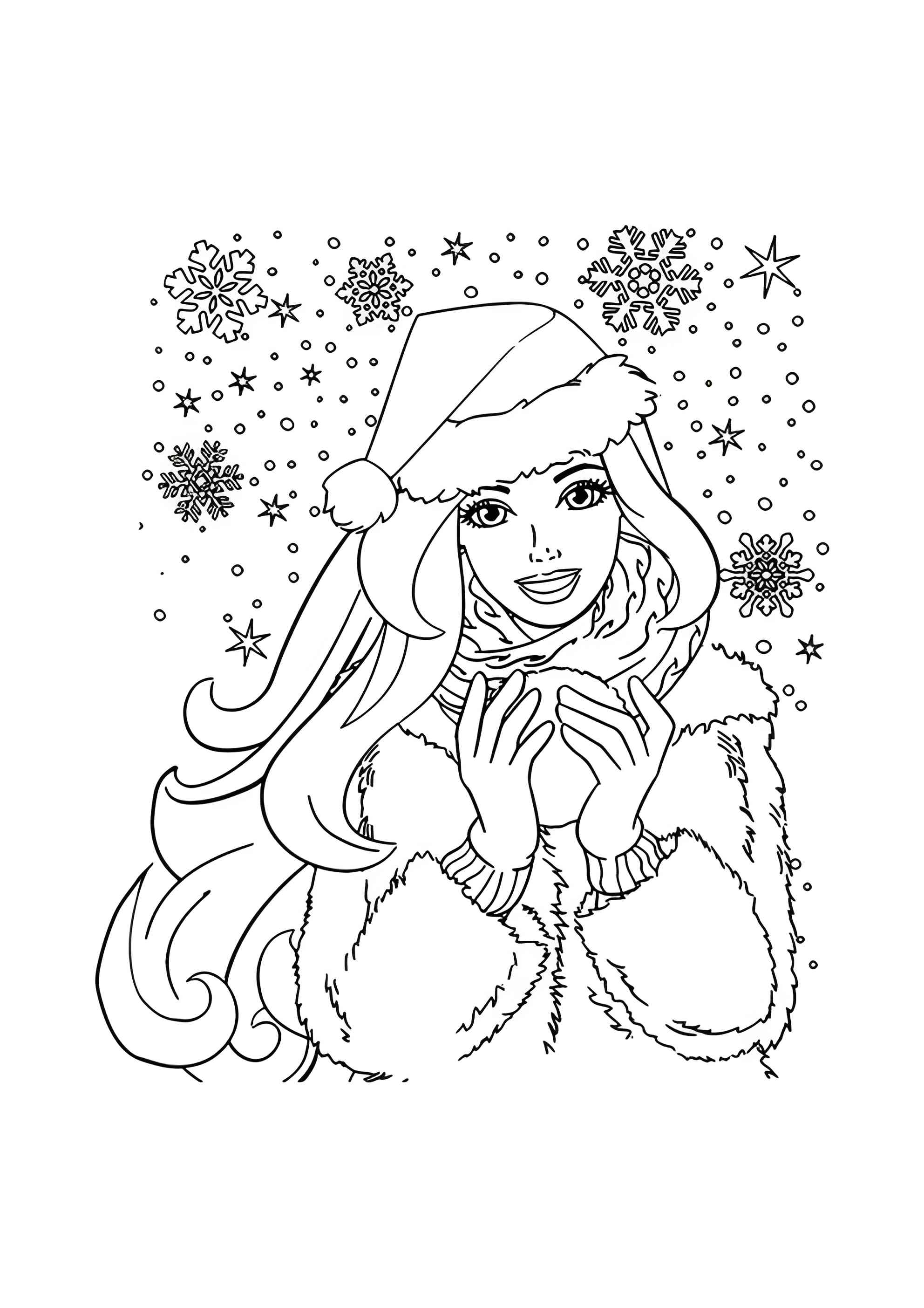 Раскраска Барби на Рождество