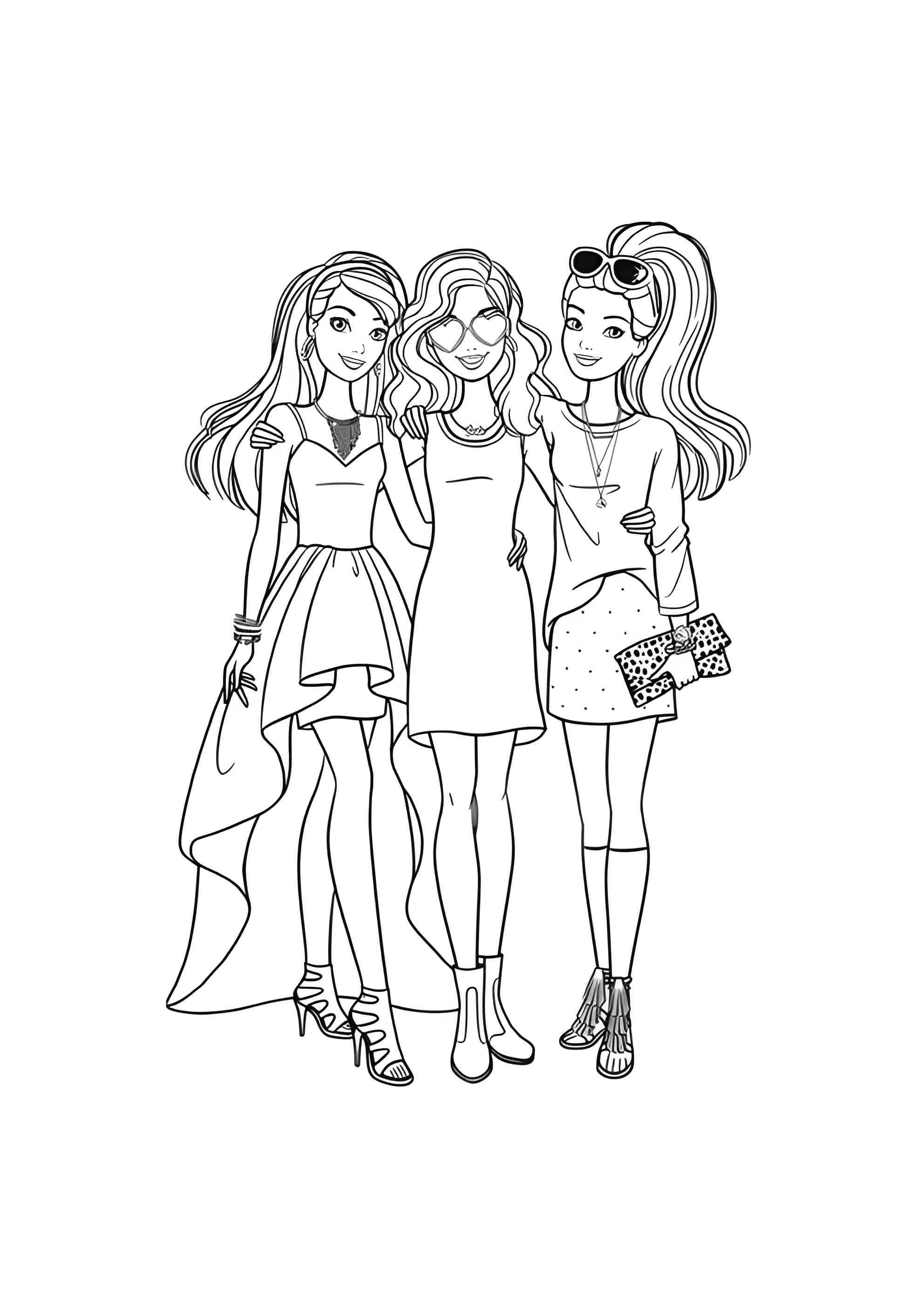 Раскраска Барби подружки стоят в обнимку