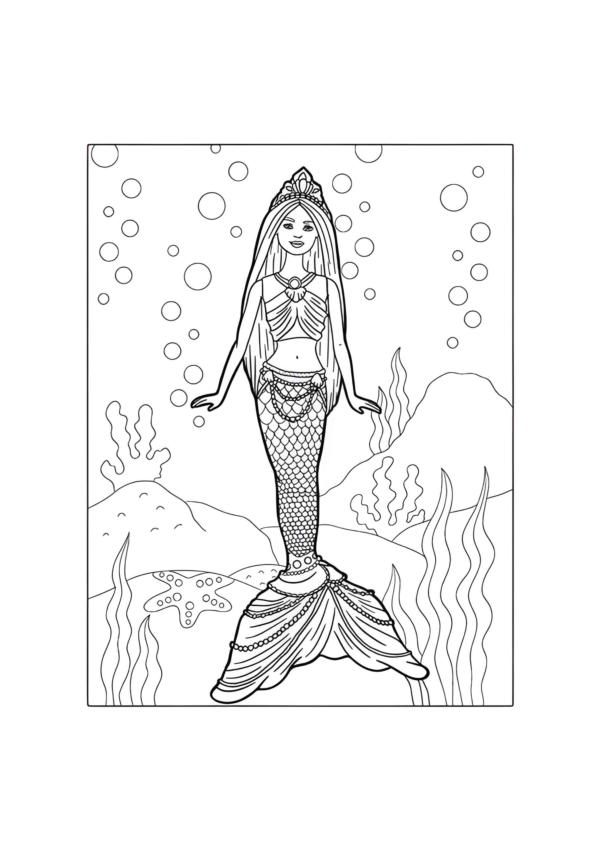 Раскраска Барби русалочка под водой