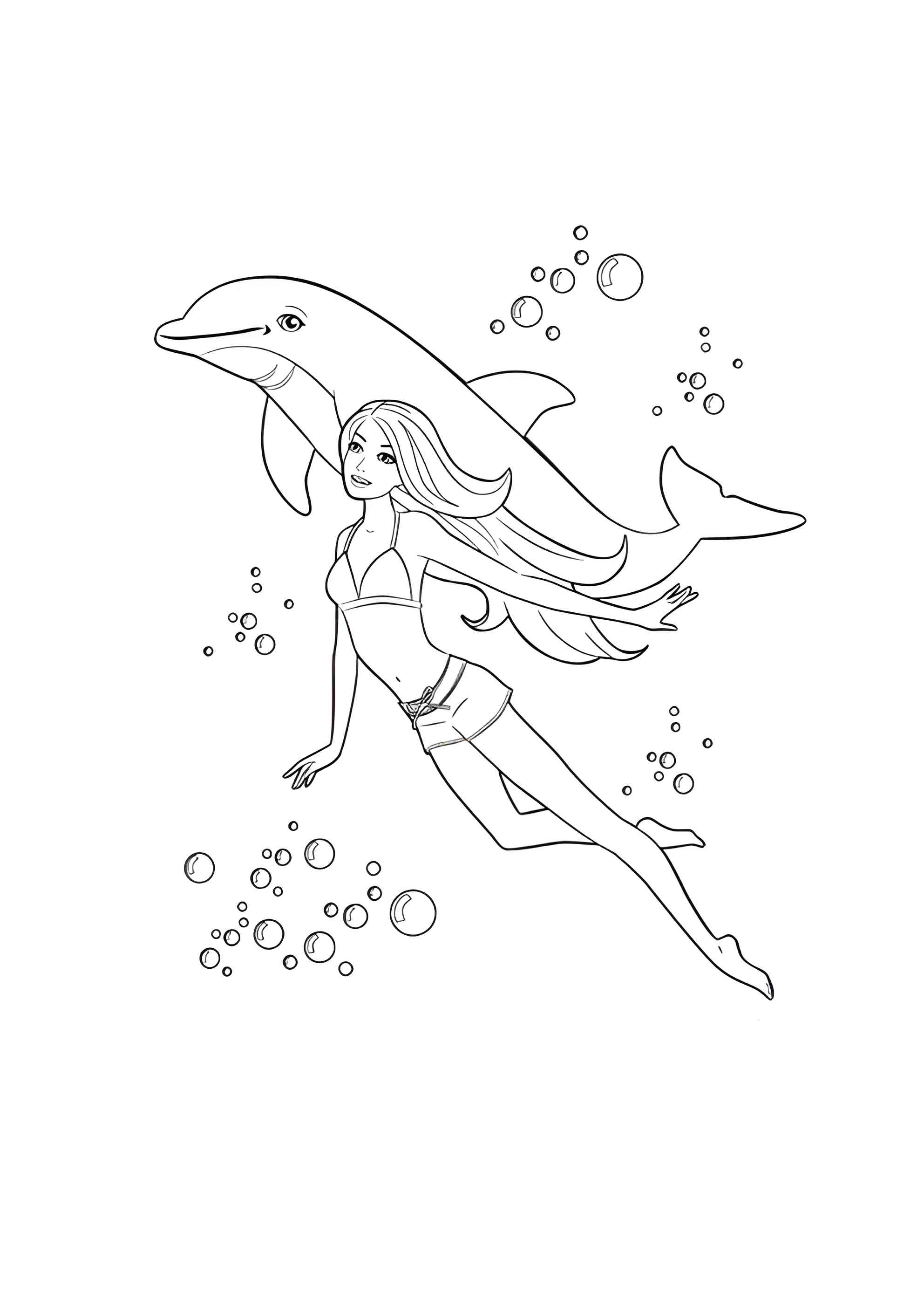 Раскраска Барби с дельфином