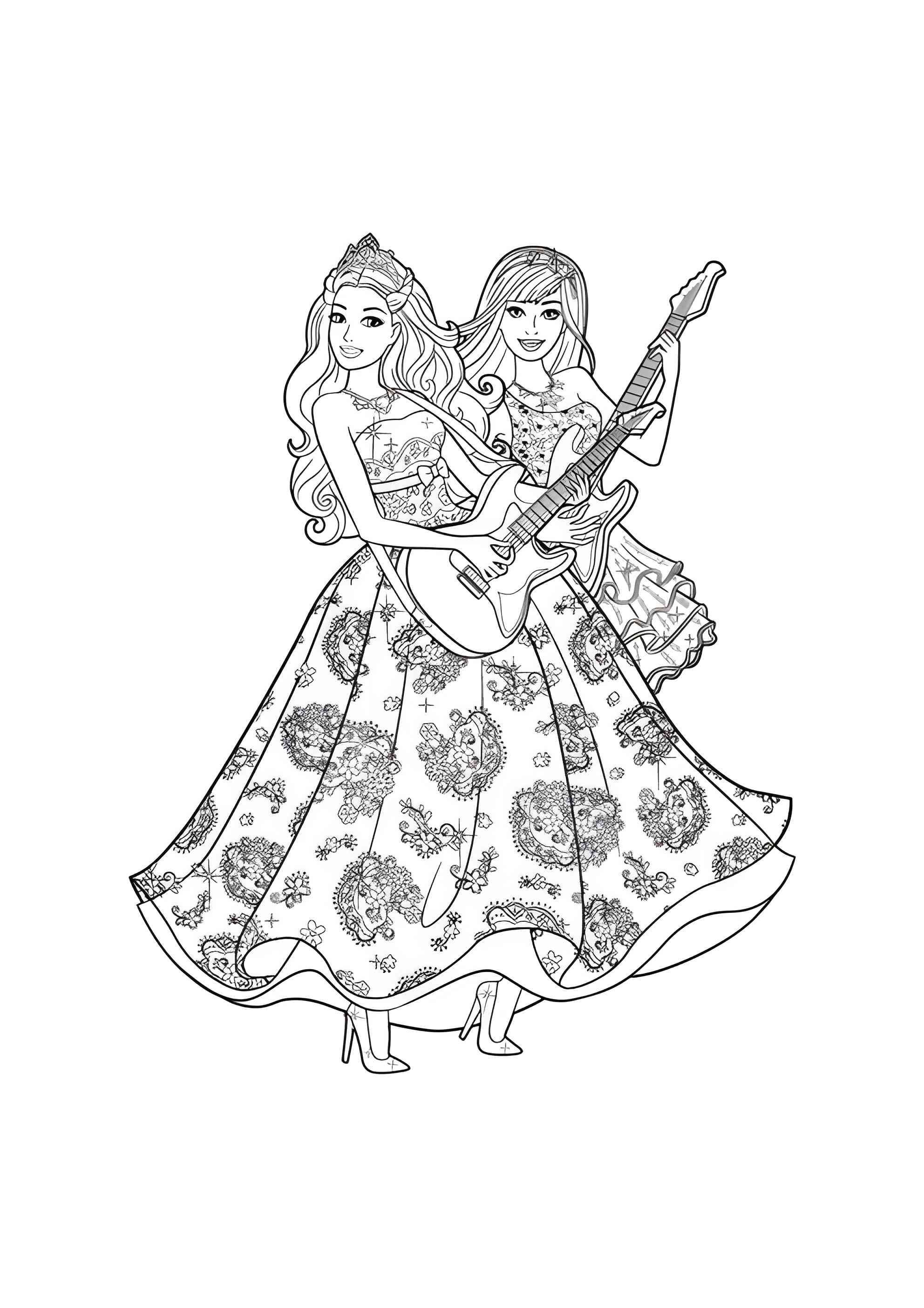 Раскраска Барби с гитарой