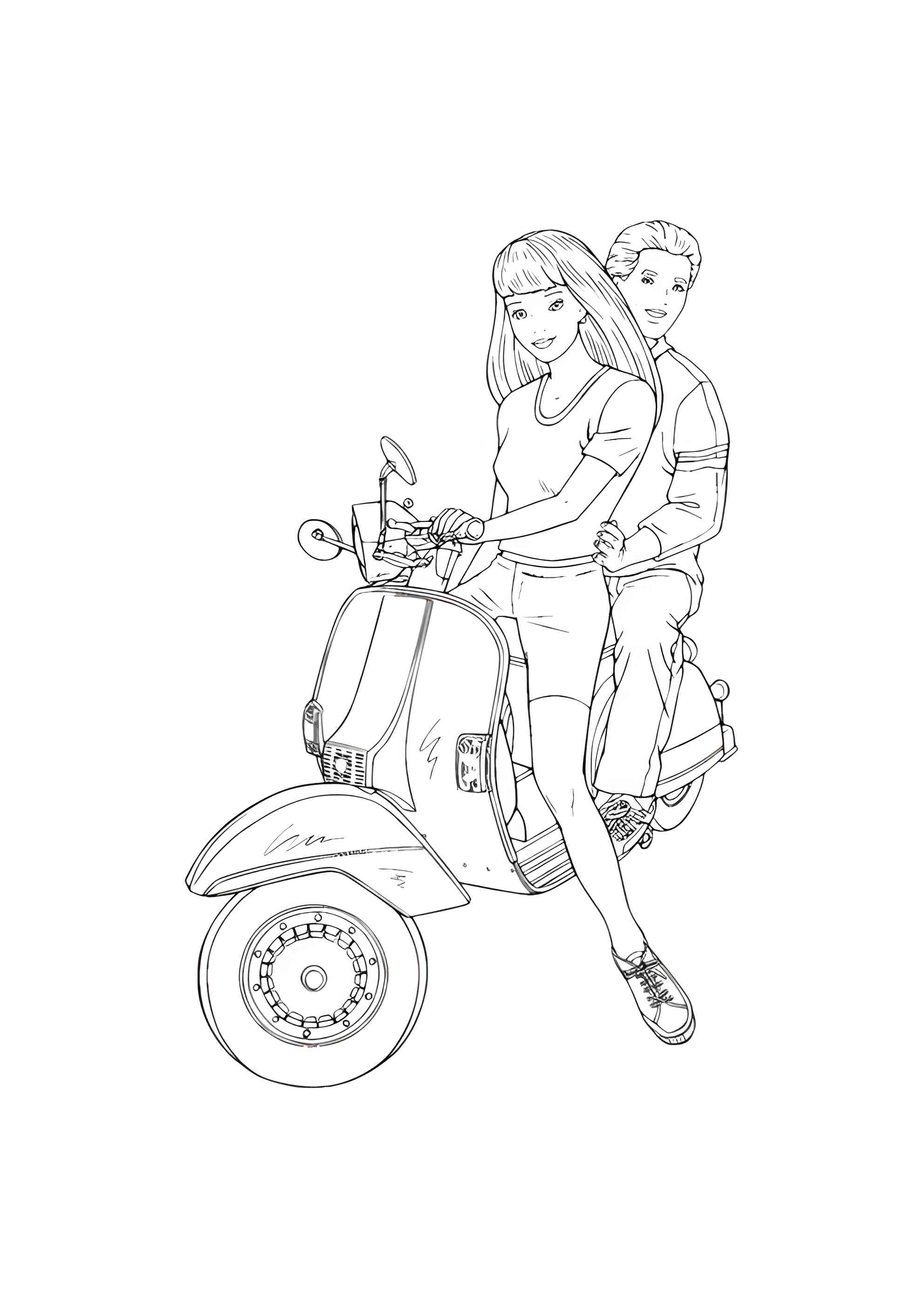 Раскраска Барби с Кеном на мотоцикле