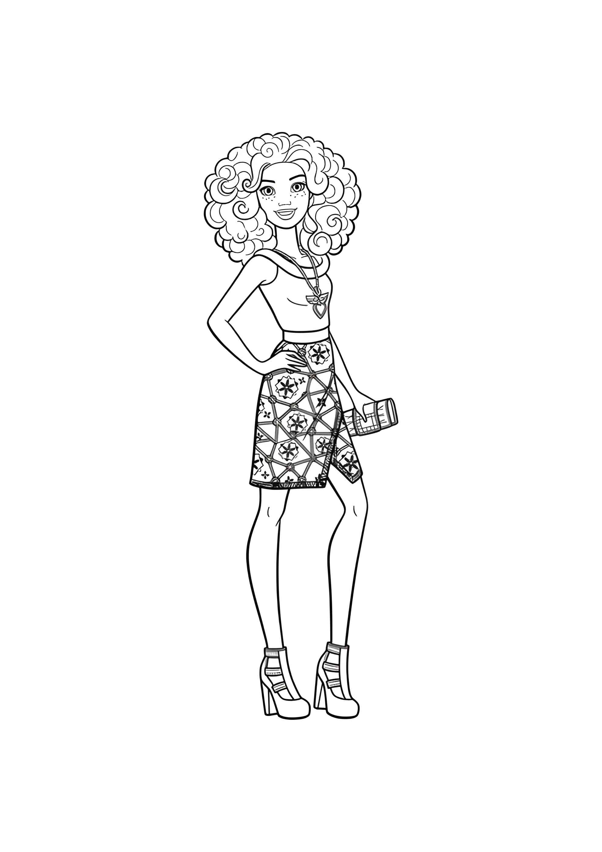 Раскраска Барби с кудряшками