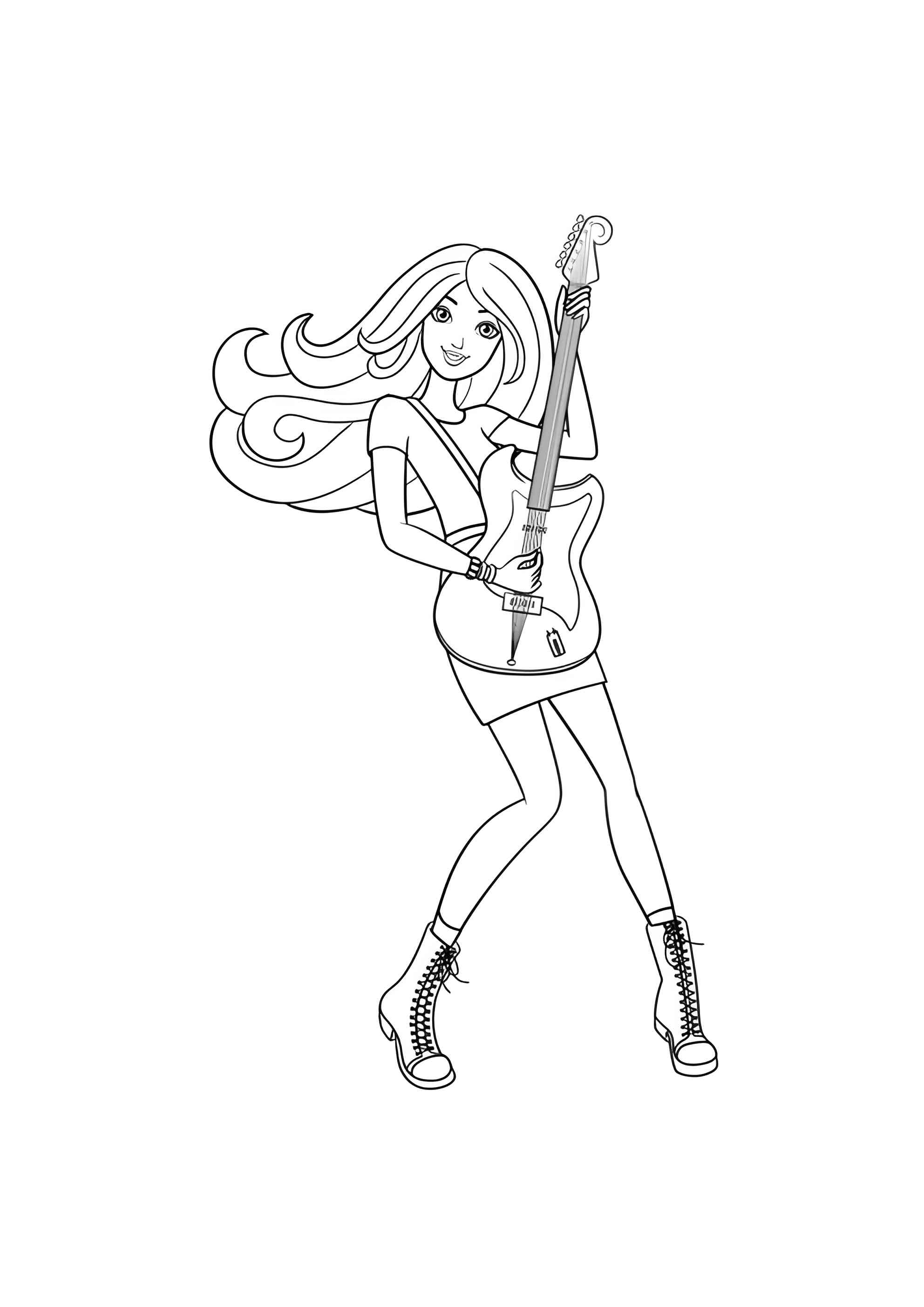 Раскраска Барби с любимой гитарой