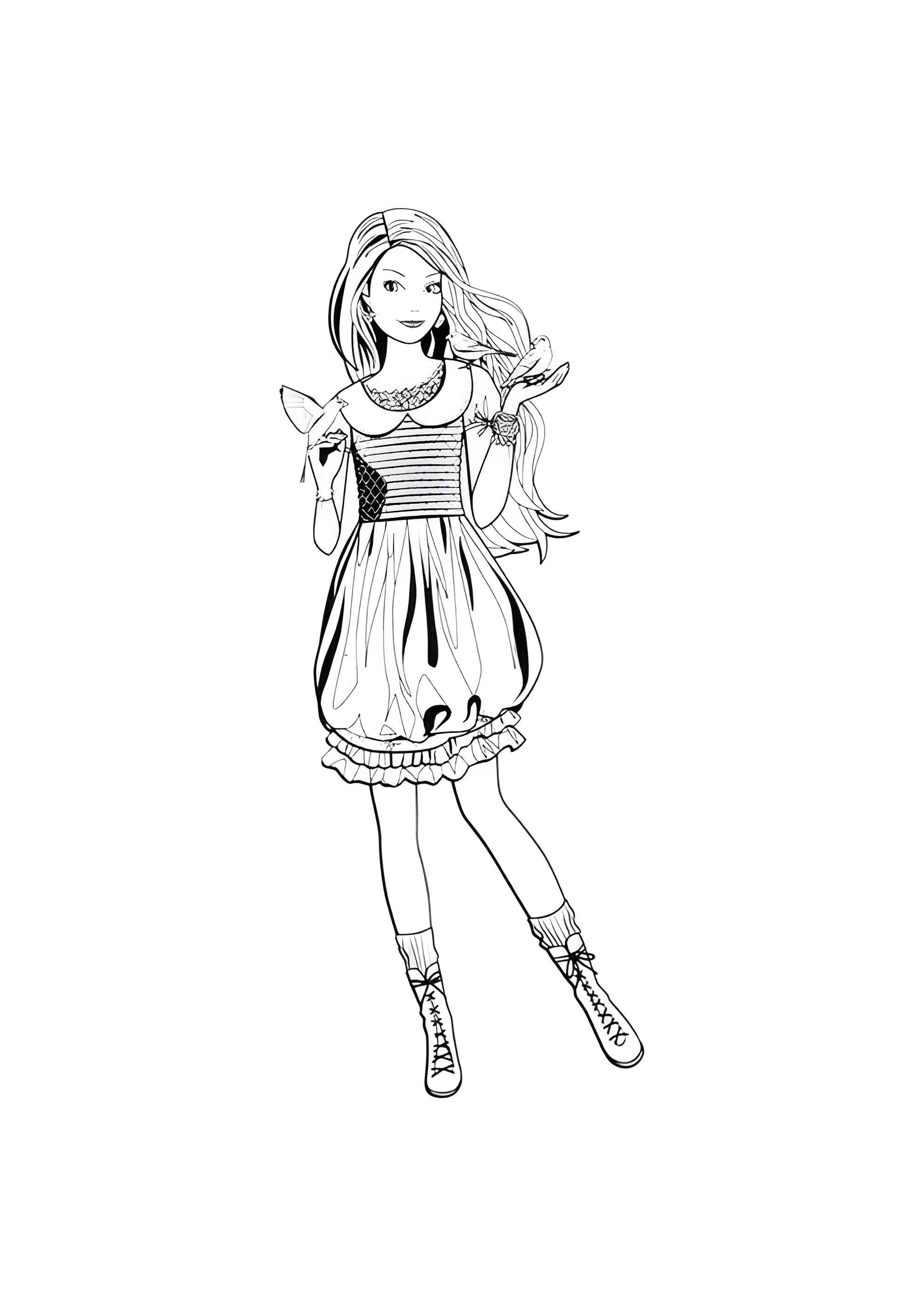 Раскраска Барби с любимой птичкой