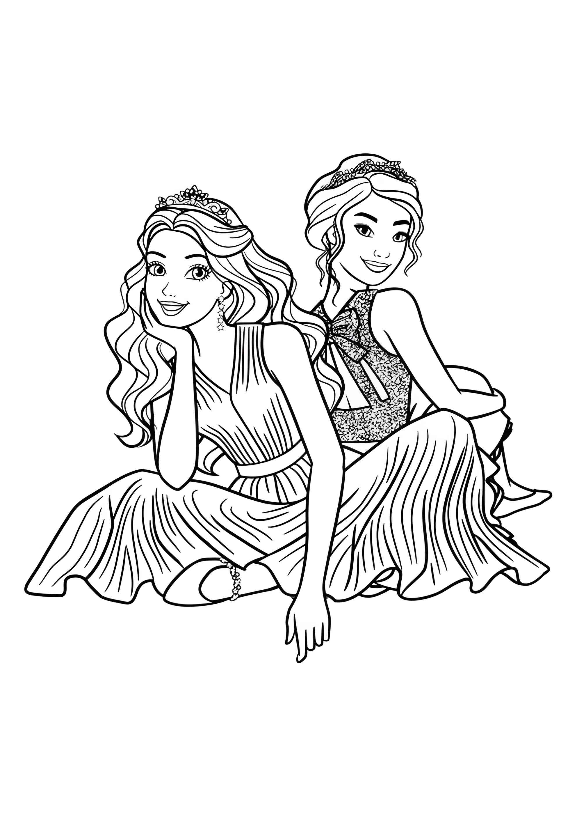 Раскраска Барби с подружкой сидят на полу