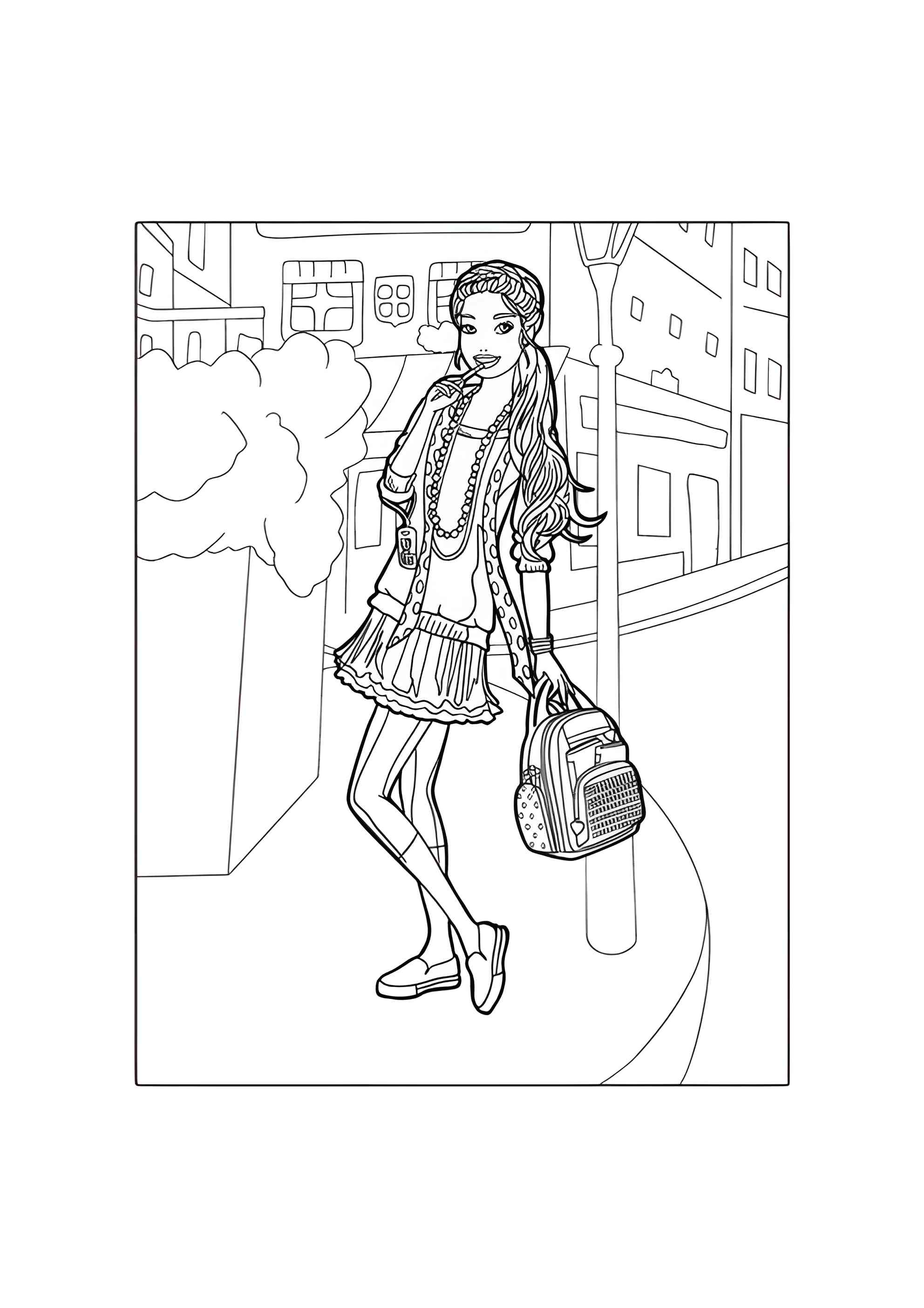 Раскраска Барби с рюкзаком