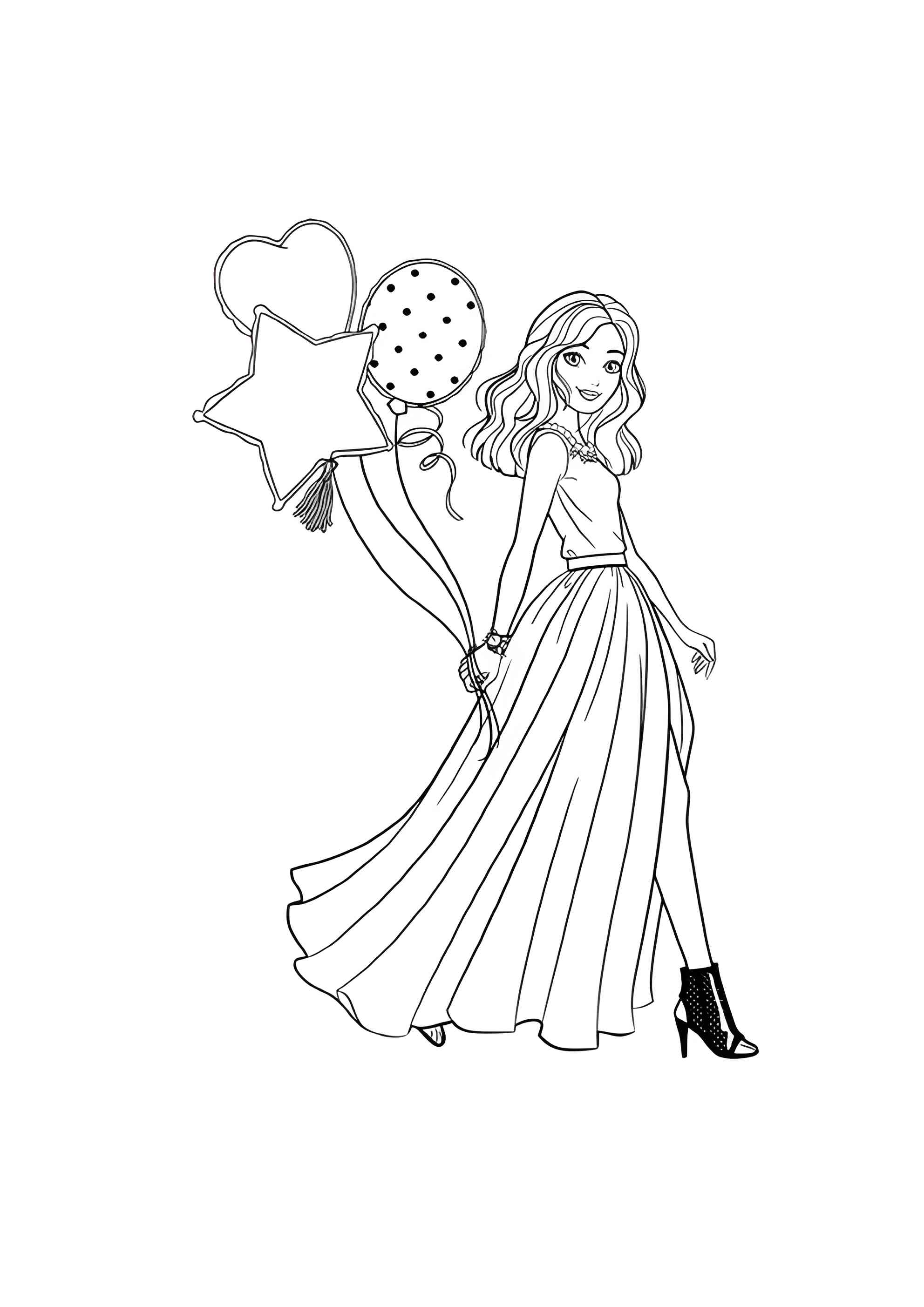 Раскраска Барби с воздушными шарами