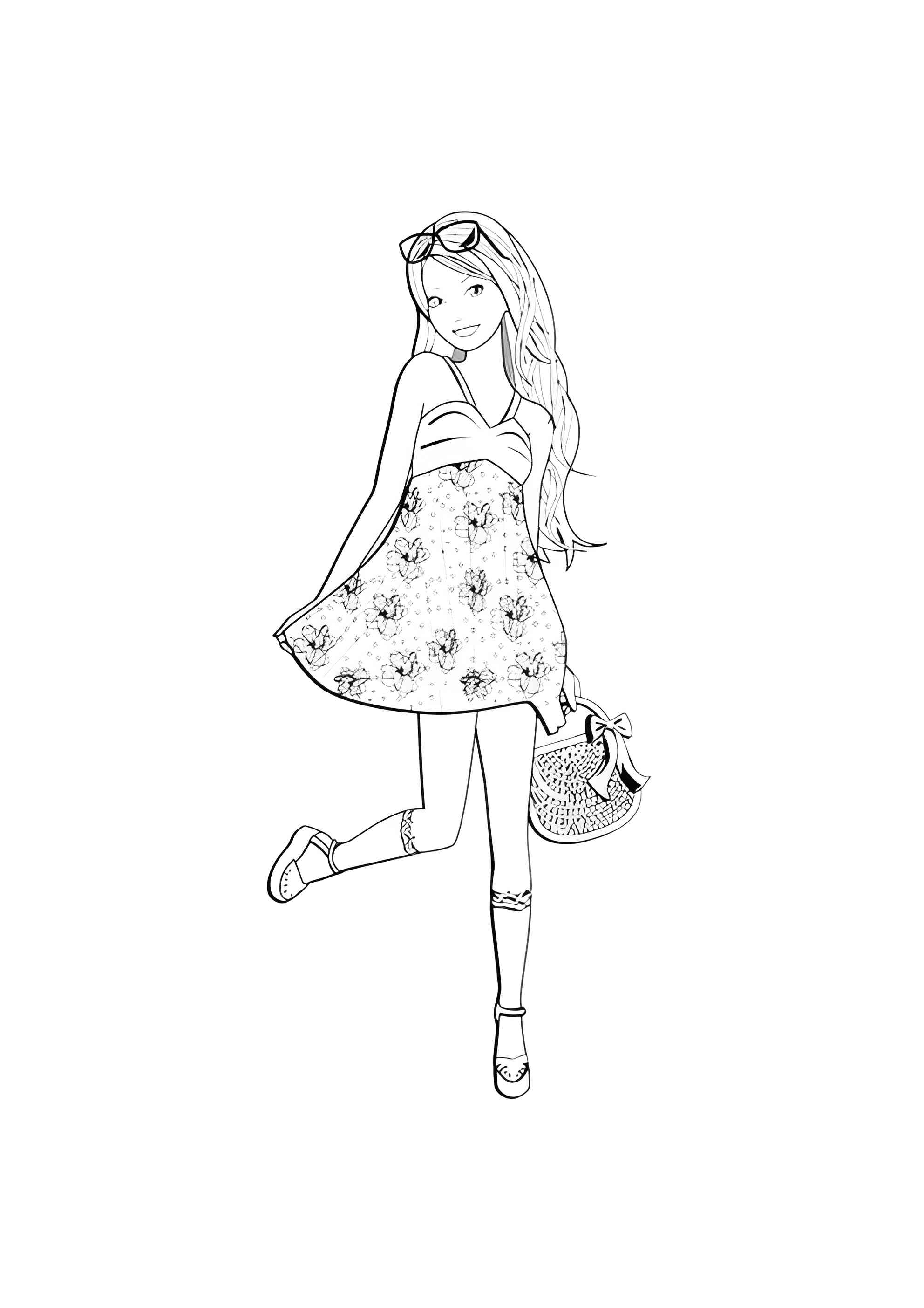 Раскраска Барби собралась на пляж