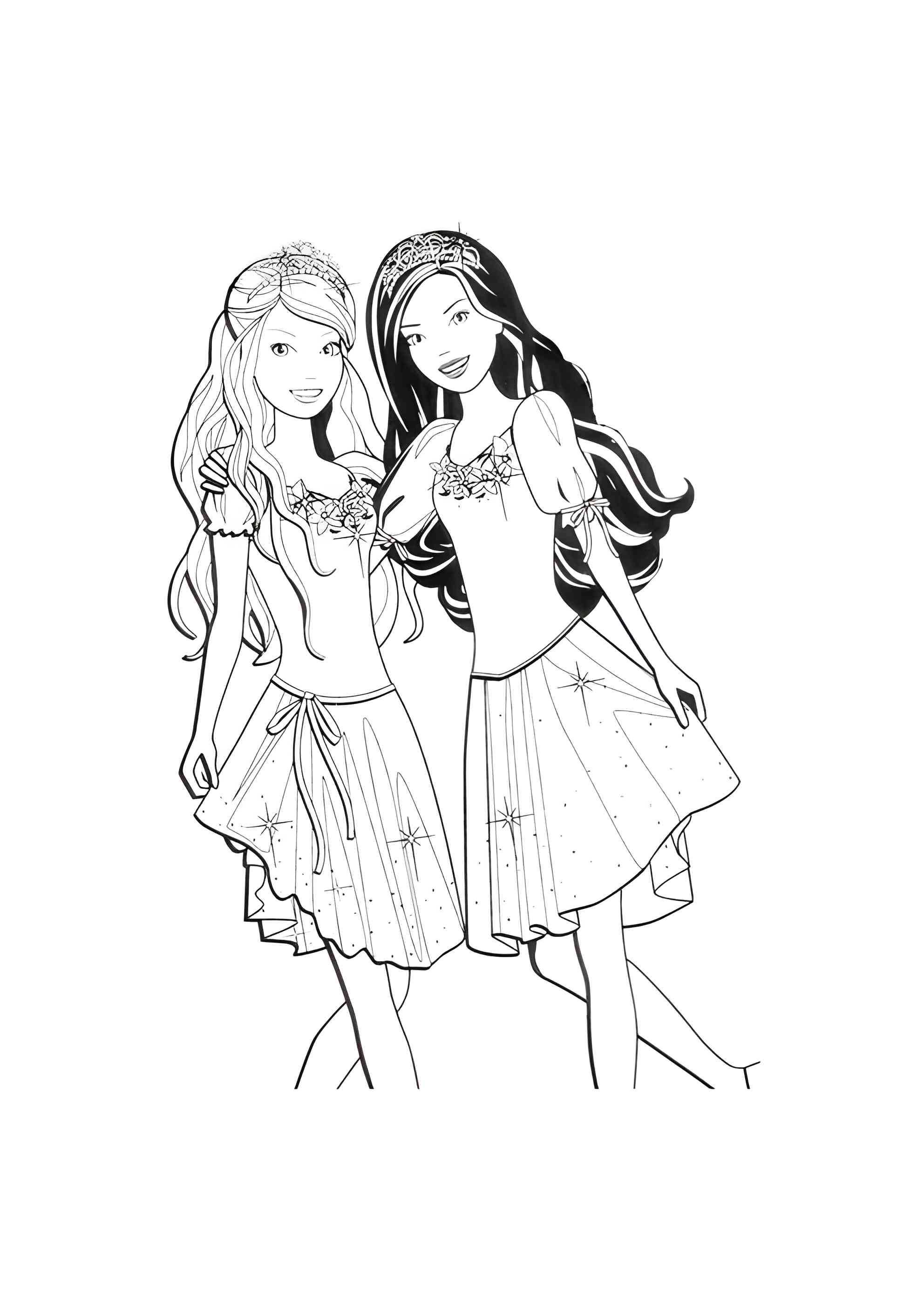 Раскраска Барби сшили себе одинаковые платья