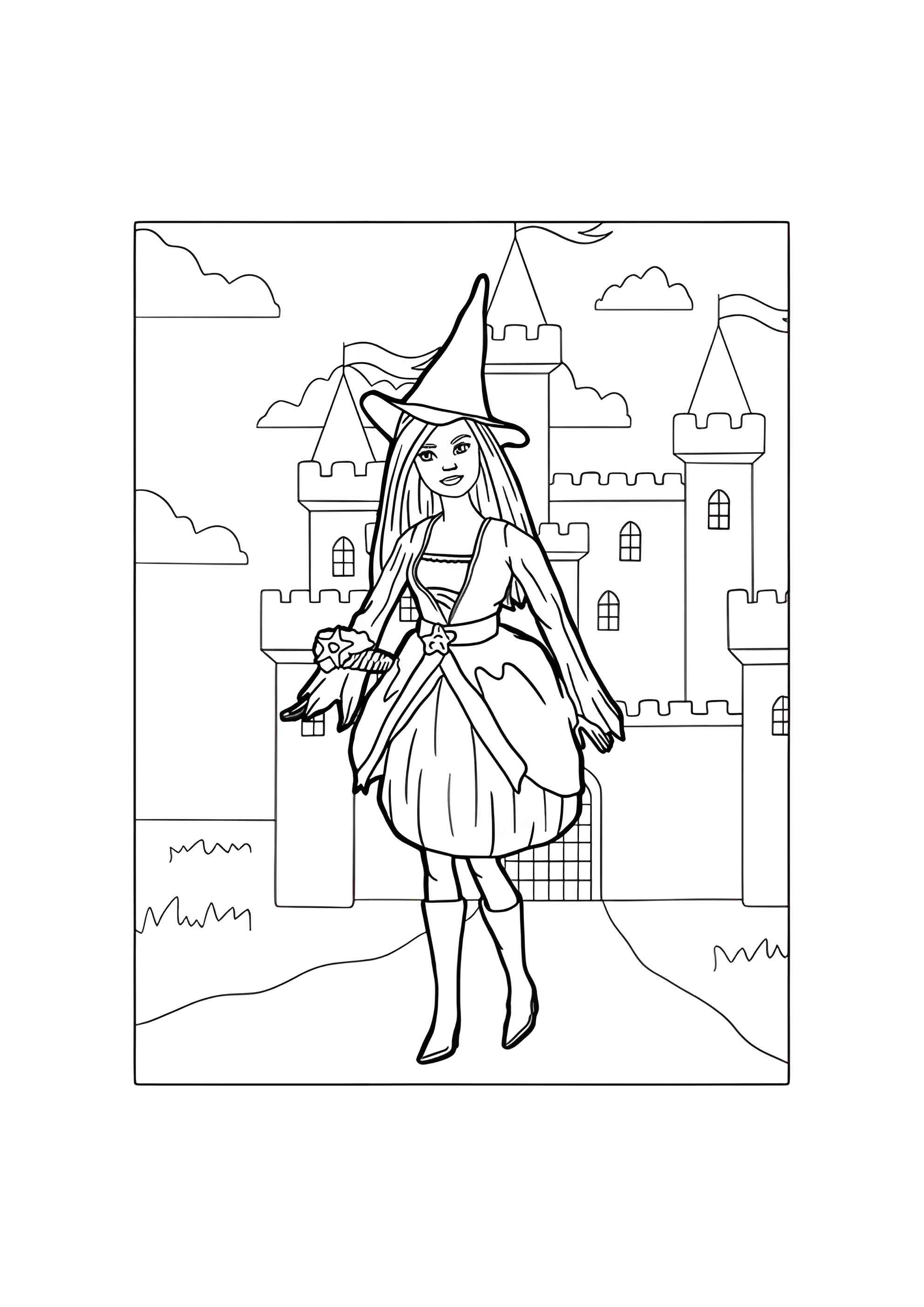 Раскраска Барби в костюме ведьмы
