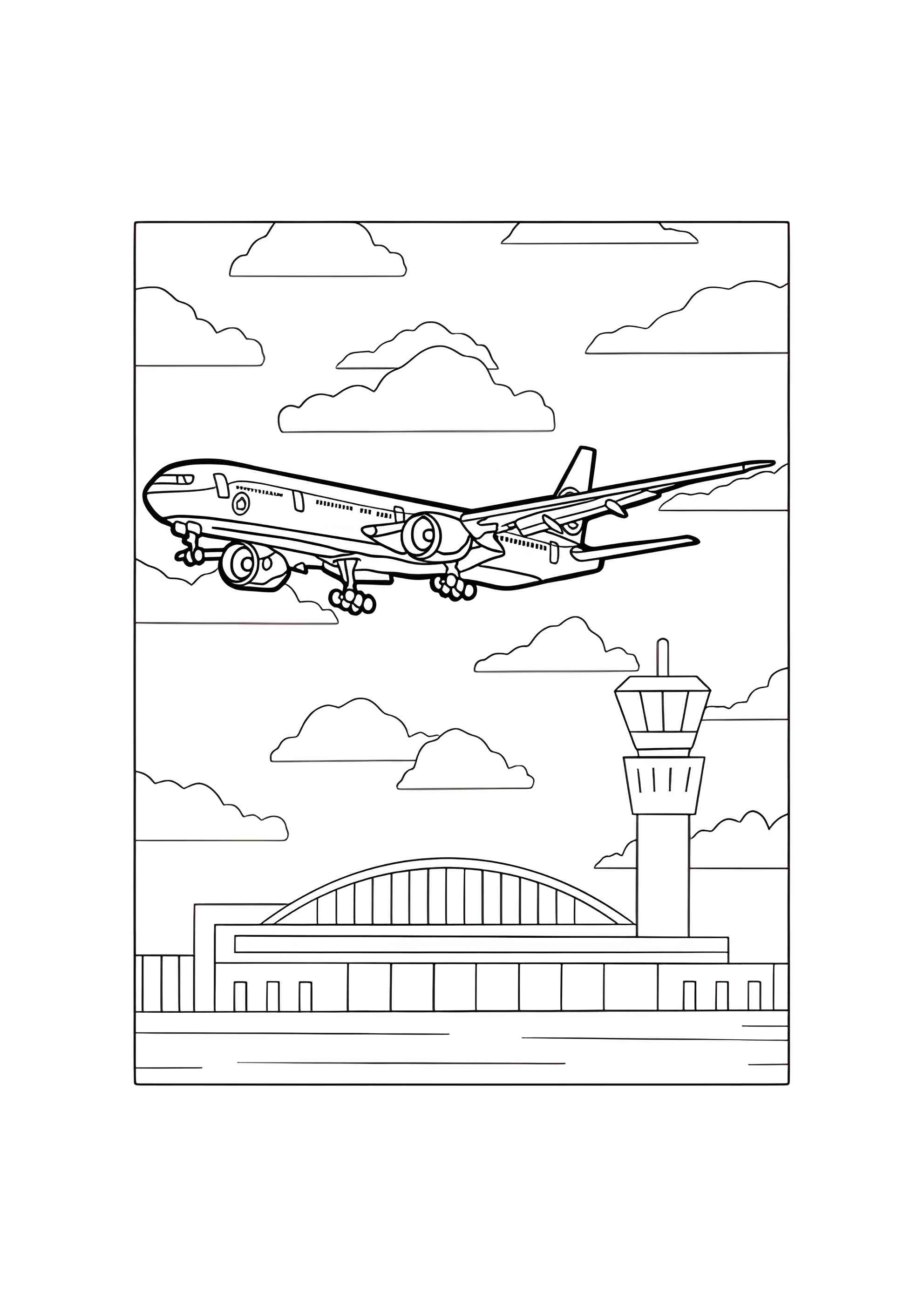 Раскраска Боинг A380 взлетает из аэропорта