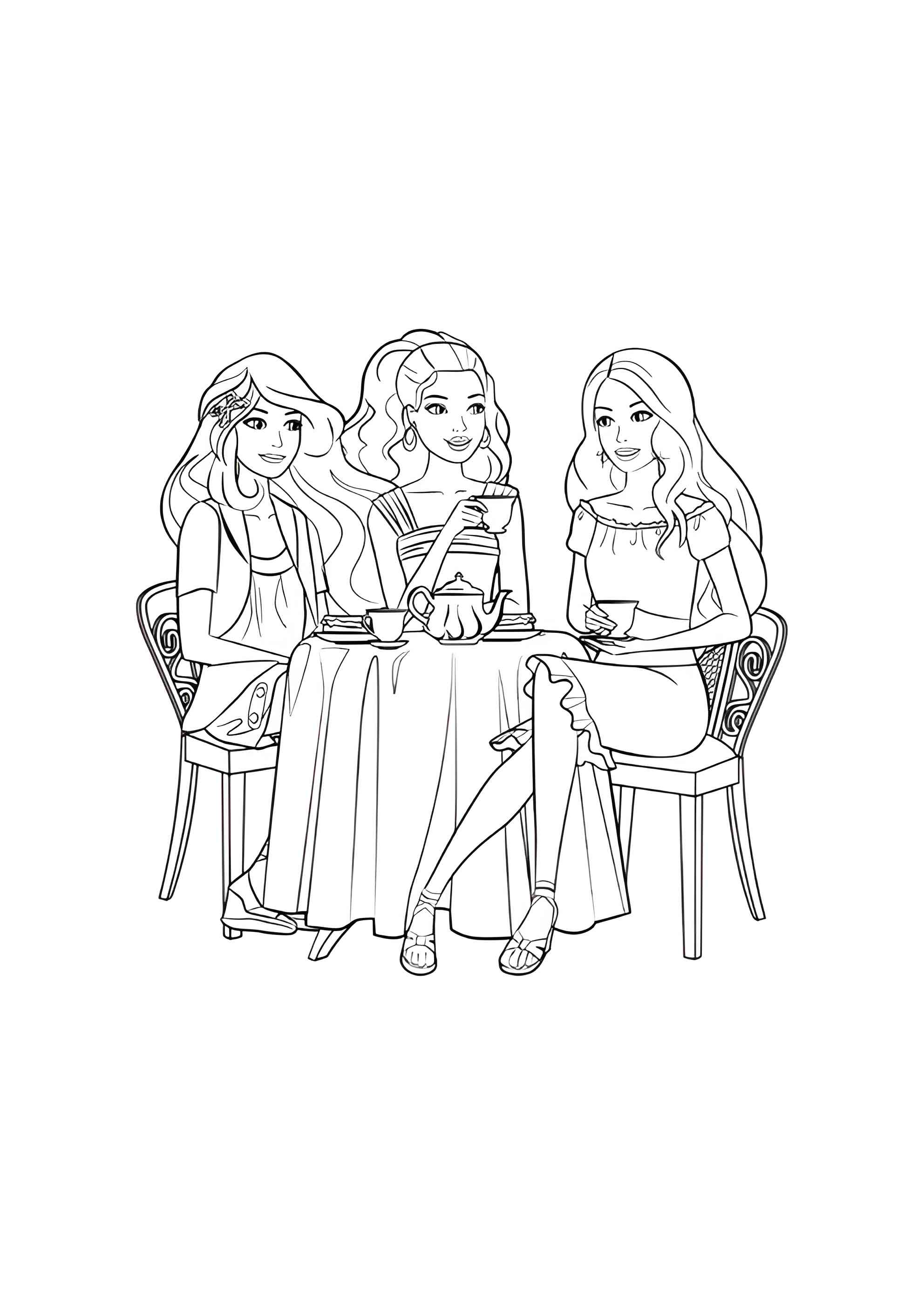 Раскраска Чаепитие с Барби