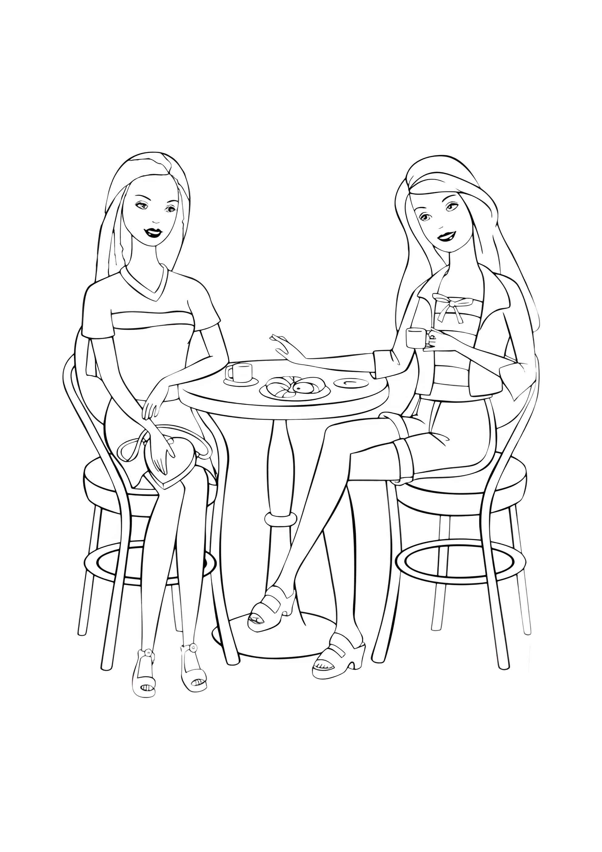 Раскраска Чаепитие с подружкой Барби