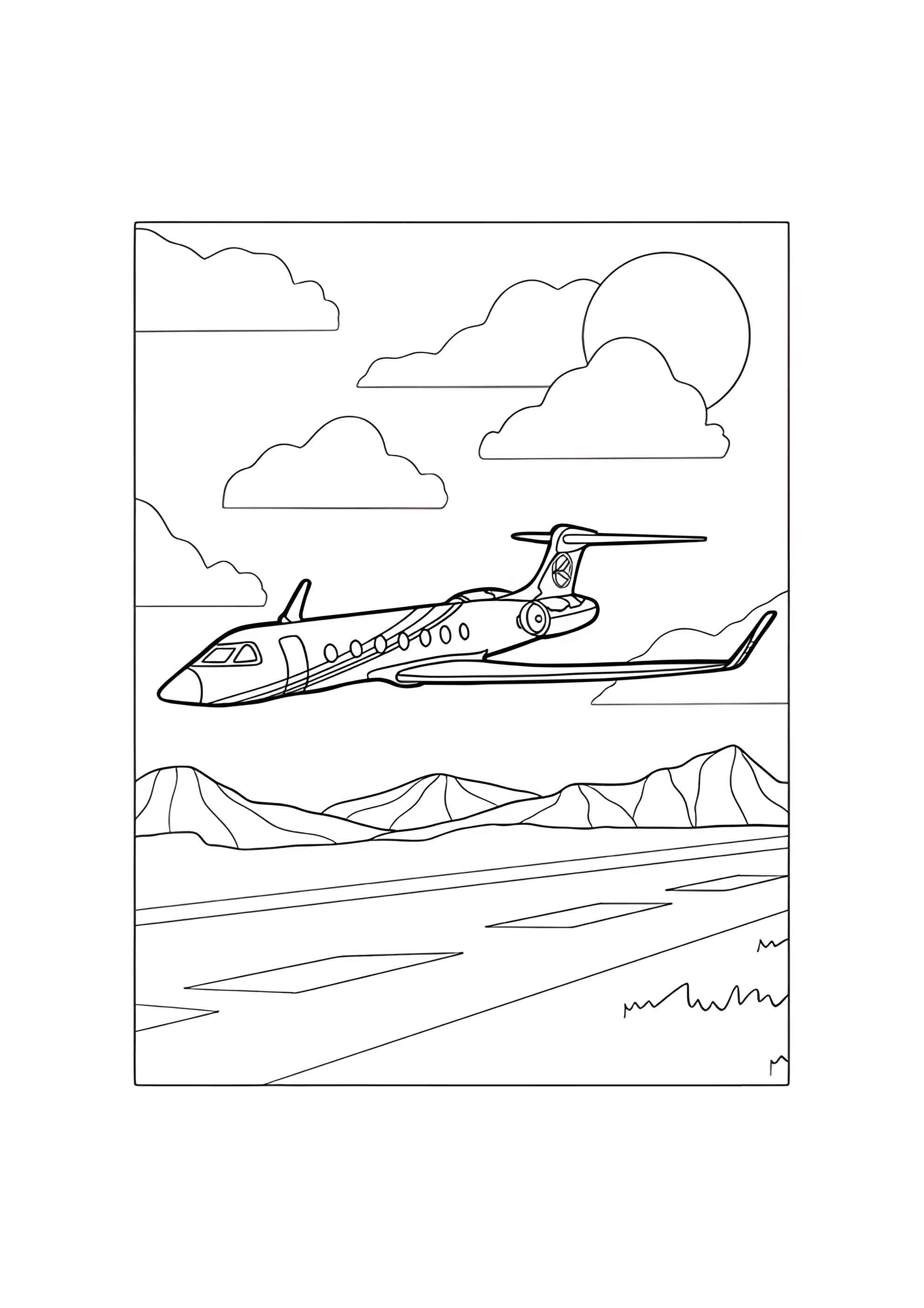 Раскраска Частный самолёт приземляется