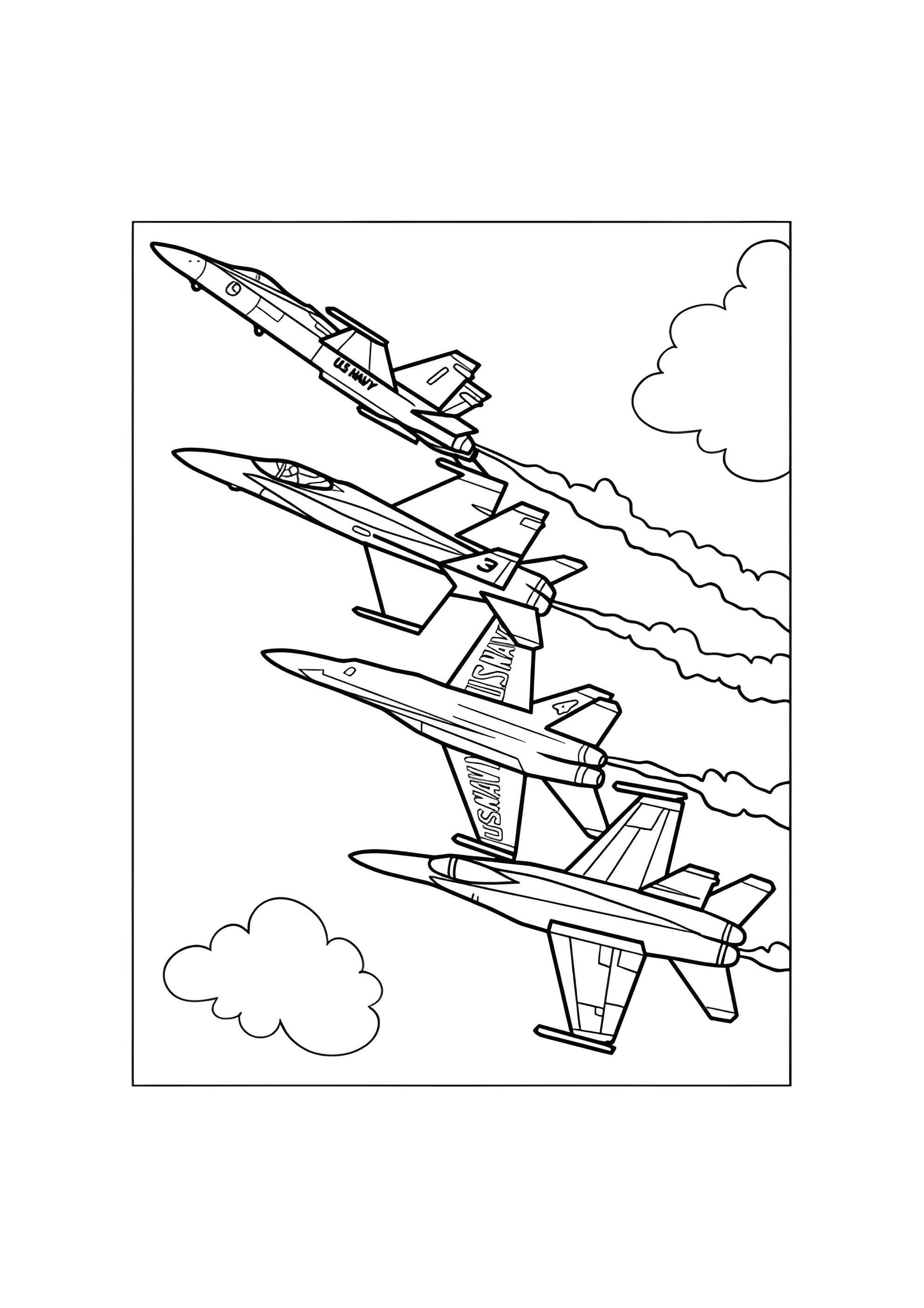 Раскраска Четыре истребителя в небе