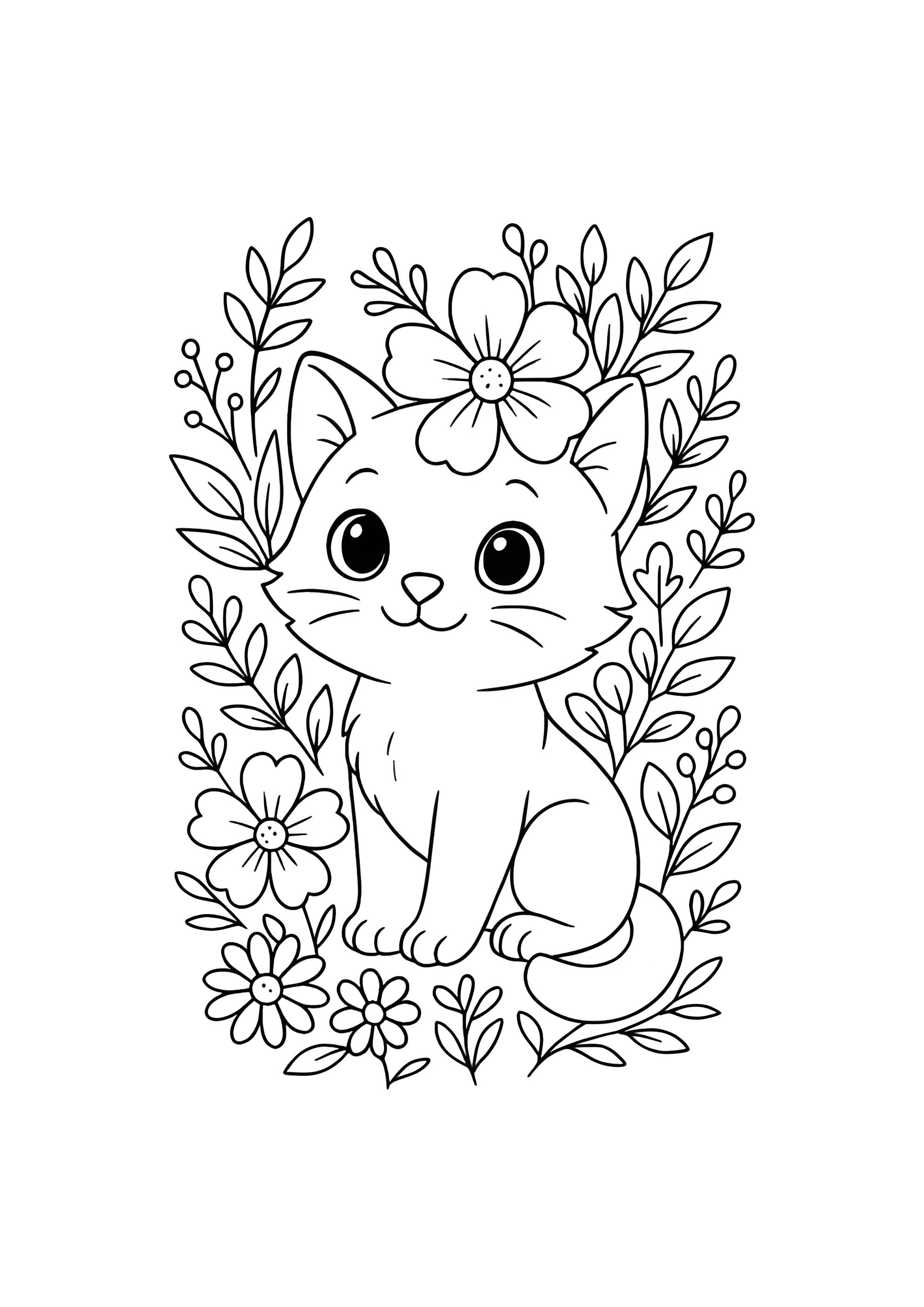 Раскраска Цветочный кот