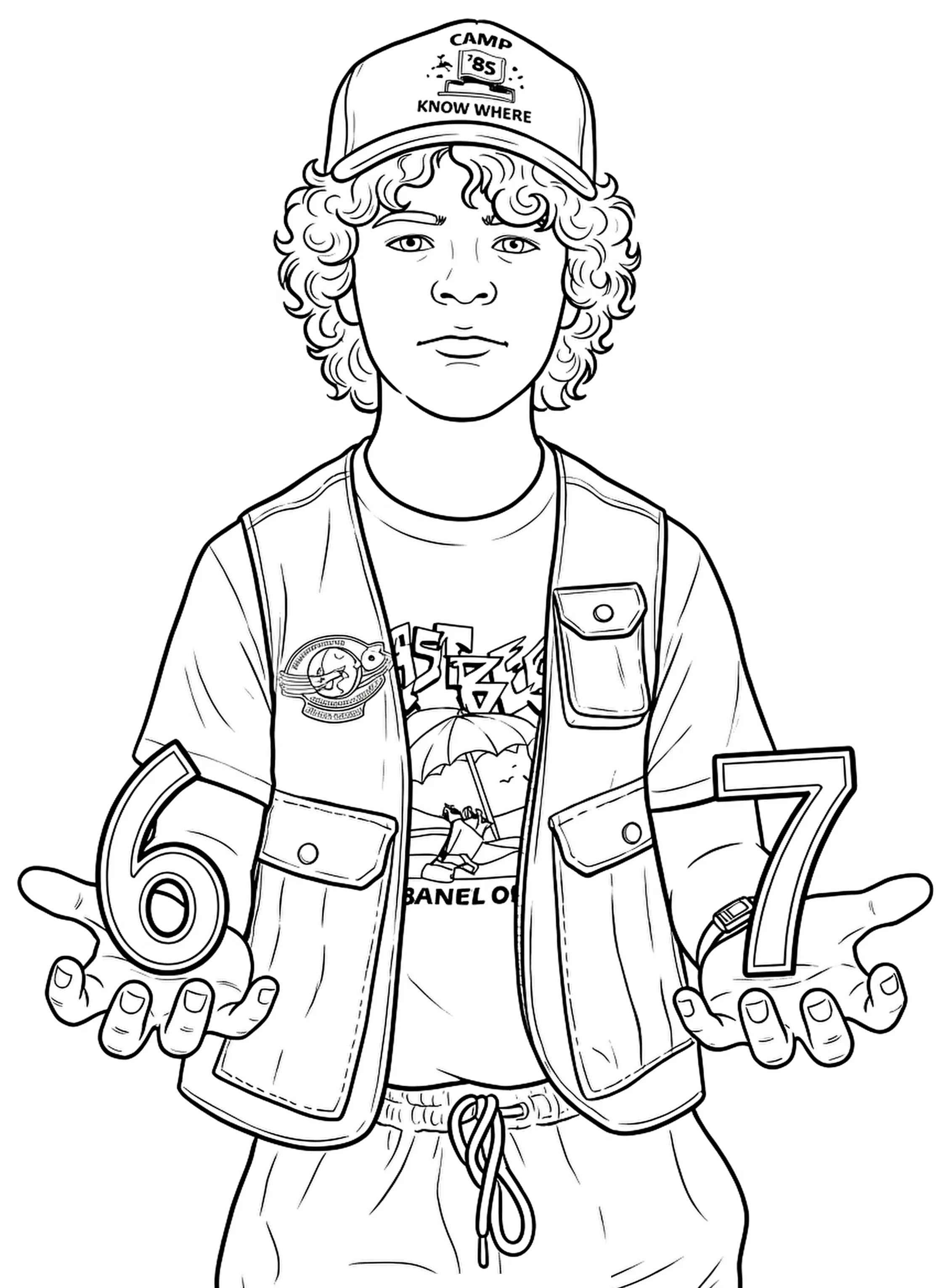 Раскраска Дастин держит 6 и 7