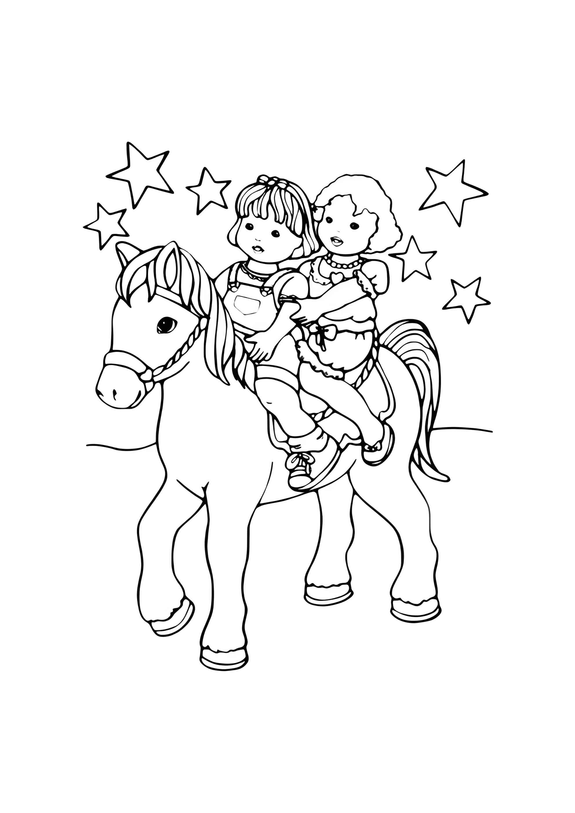 Раскраска Дети катаются на пони