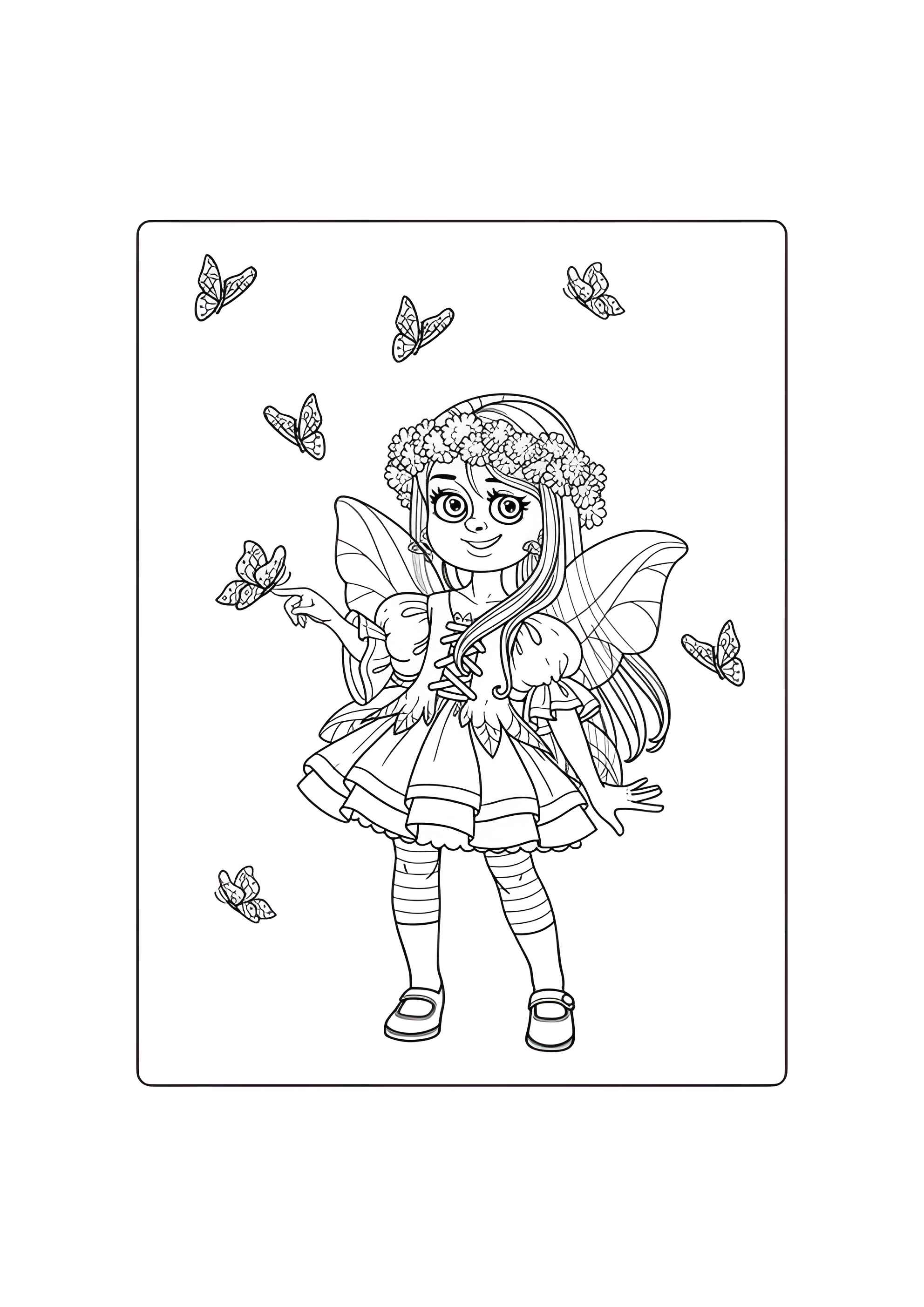 Раскраска Девочка и бабочки