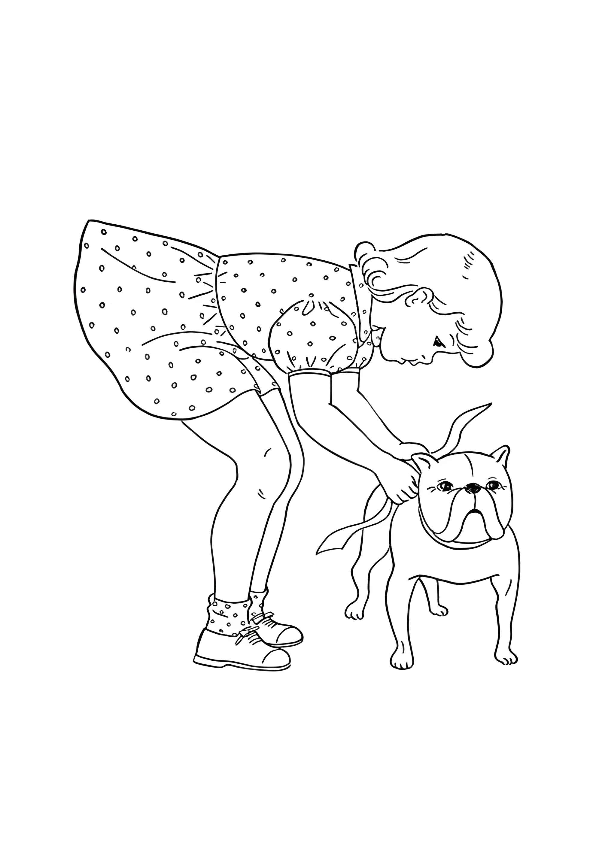 Раскраска Девочка и бульдог